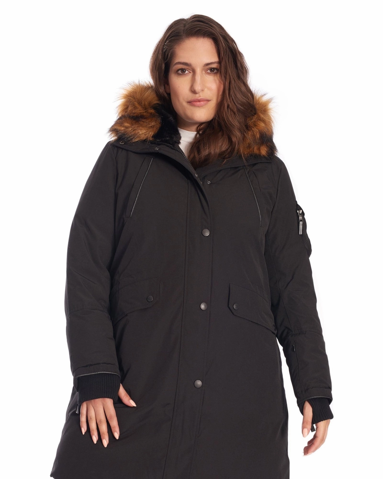 rehearsal Eye - Catching LAURENTIAN | Vegan Down Recycled Long Parka Winter With Faux Fur Hood | Black