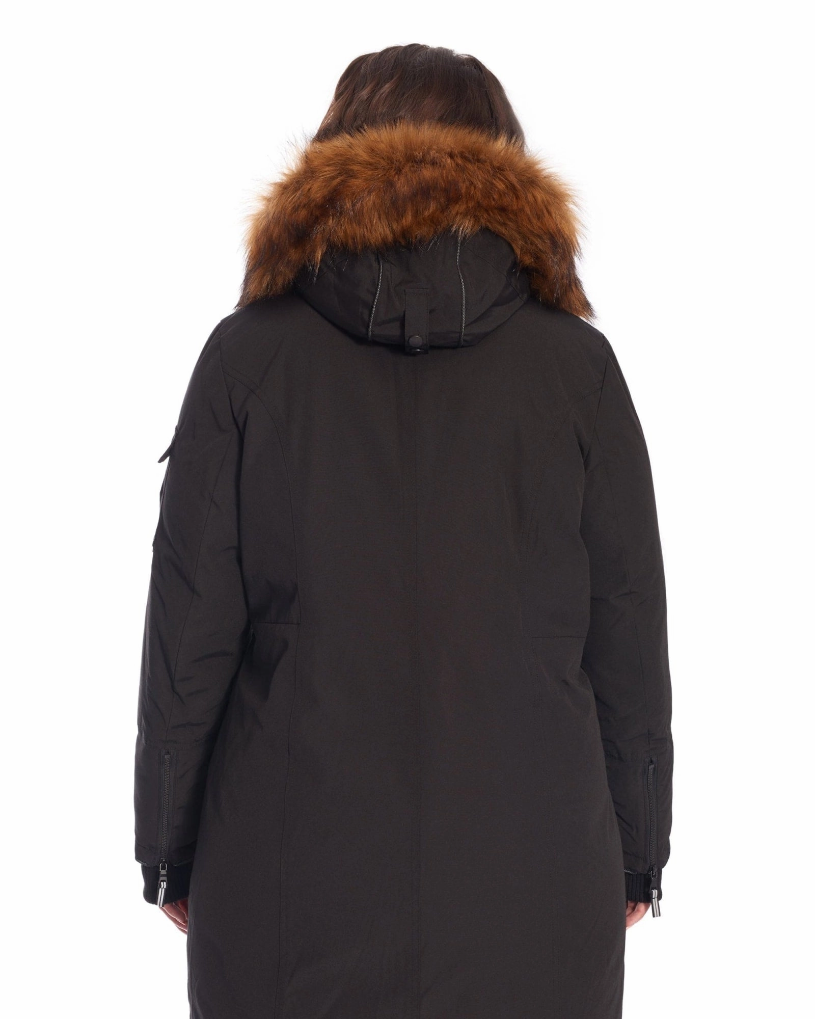 LAURENTIAN | Vegan Down Recycled Long Parka Winter With Faux Fur Hood | Black Mid Season Multi Panel Construction