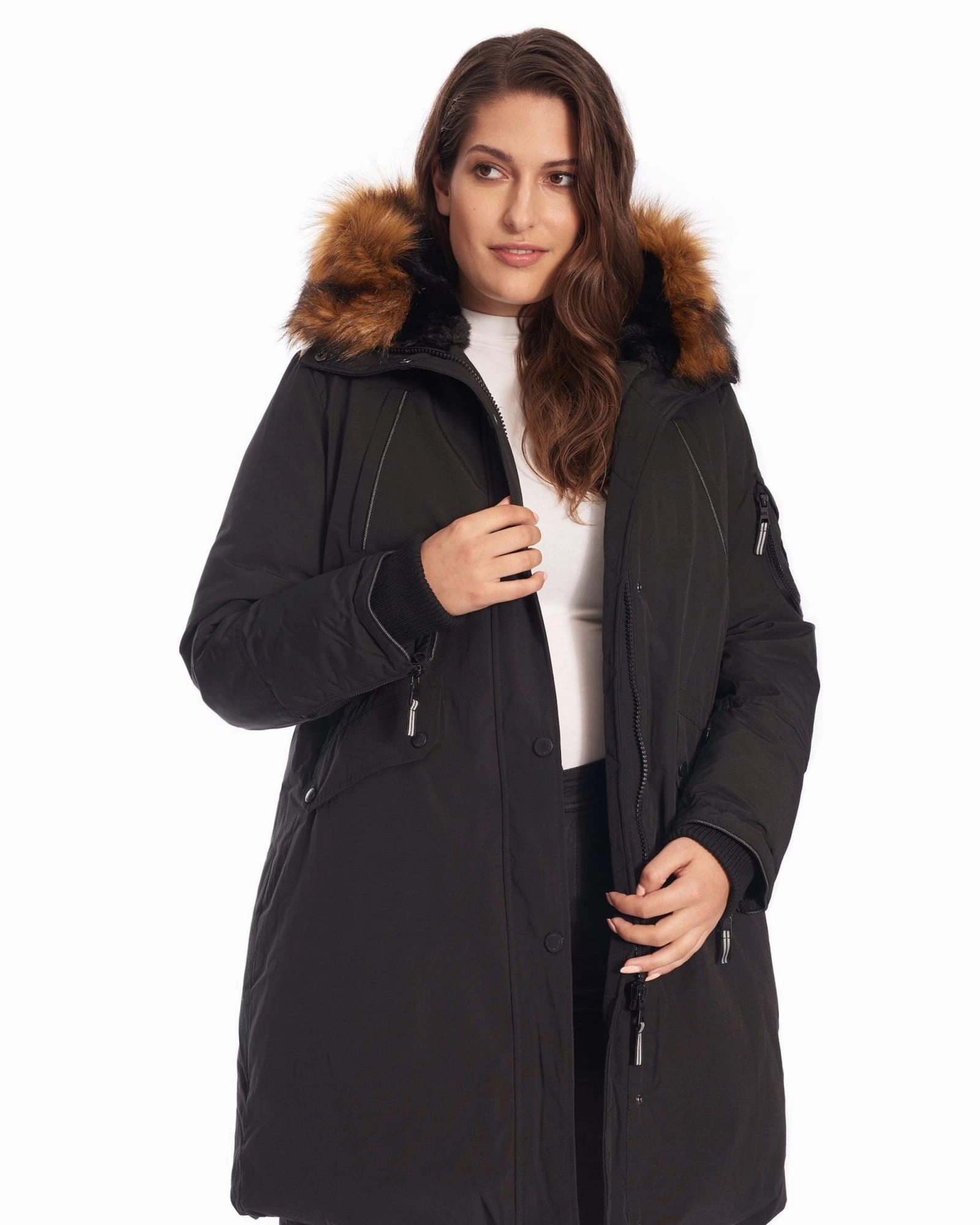 LAURENTIAN | Vegan Down Recycled Long Parka Winter With Faux Fur Hood | Black Jungle