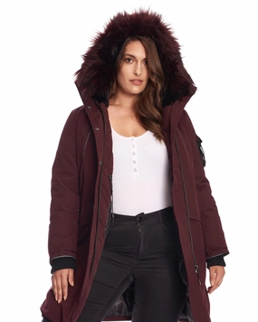 Wrinkle-Resistant LAURENTIAN | Vegan Down Recycled Long Parka Winter With Faux Fur Hood | Grape