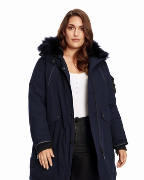 Smart Non Irritating Lining LAURENTIAN | Vegan Down Recycled Long Parka Winter With Faux Fur Hood | Navy