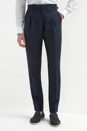 Navy blue linen Soragna trousers - Made in Italy Basic Utility
