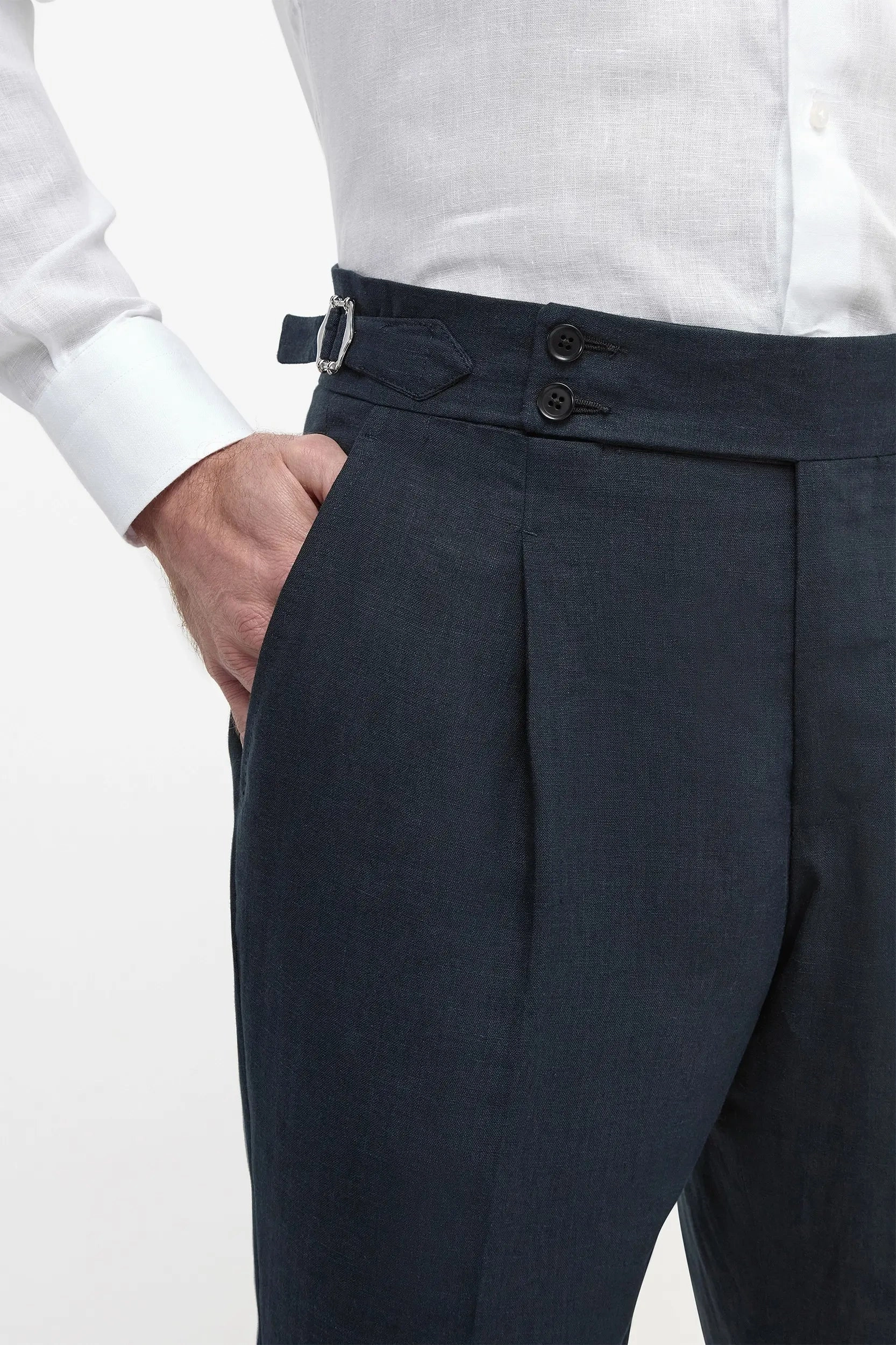 Timeless Comfort Fit Navy blue linen Soragna trousers - Made in Italy