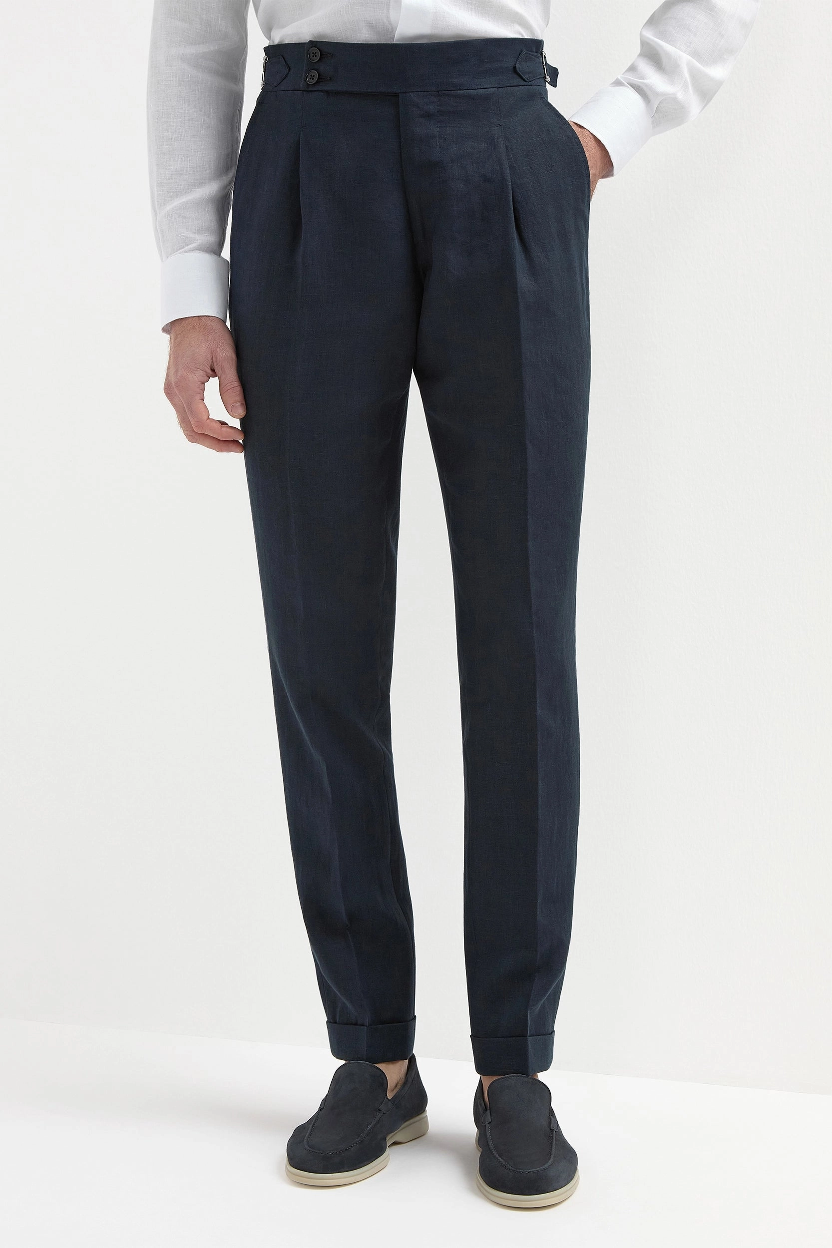 Quick Release Buckle Simple and Cozy Navy blue linen Soragna trousers - Made in Italy