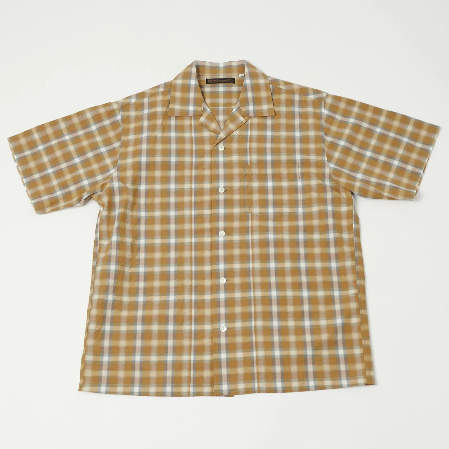 Unique Design Full Count 4075 Broad Check Open Collar Shirt - Beige