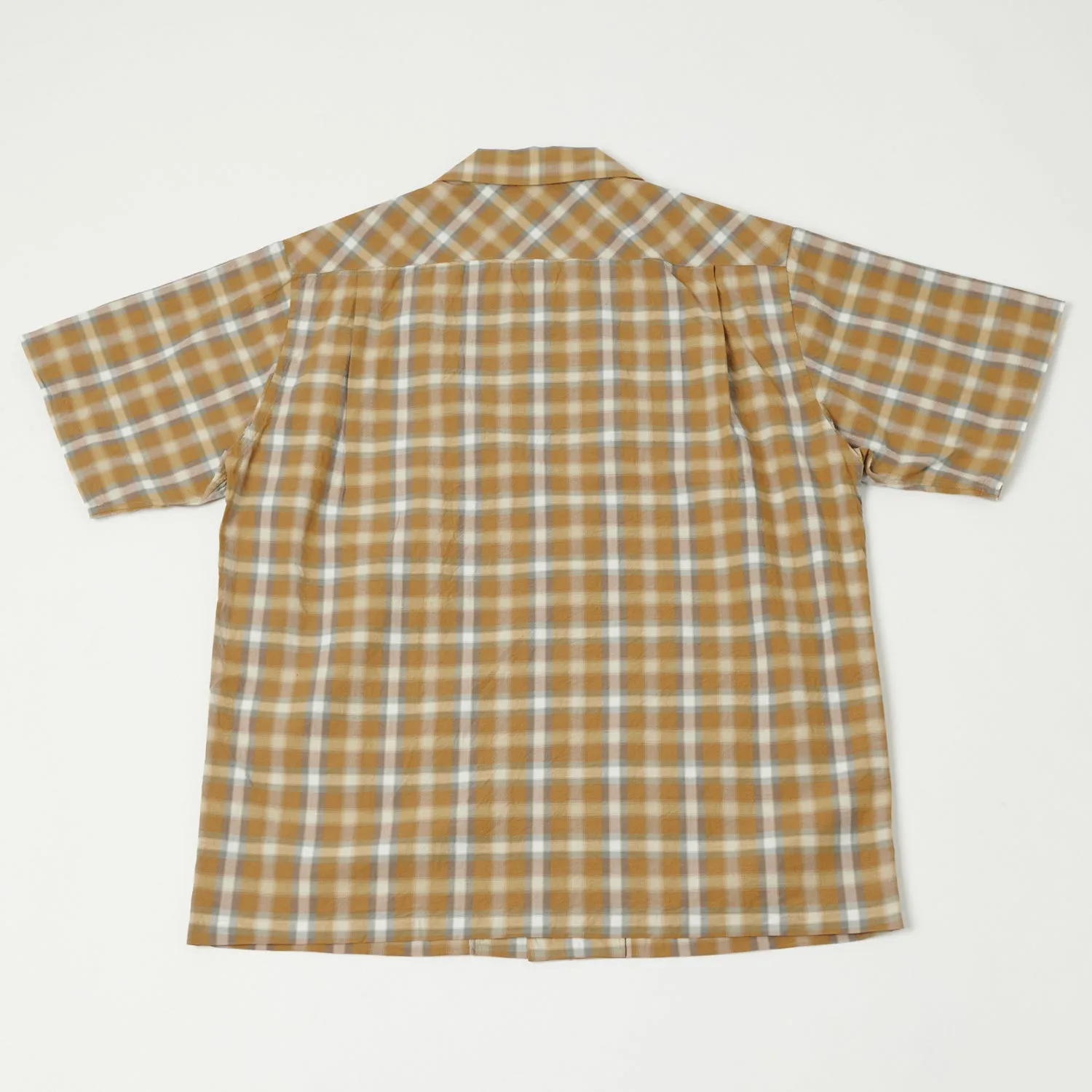 Button front Bamboo Fiber Blend Full Count 4075 Broad Check Open Collar Shirt - Beige