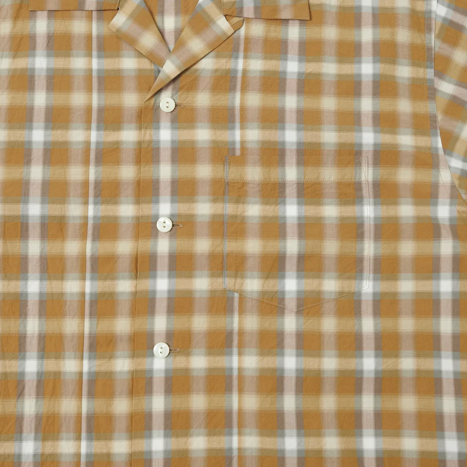 Full Count 4075 Broad Check Open Collar Shirt - Beige birthday celebration All Day Comfort Tech