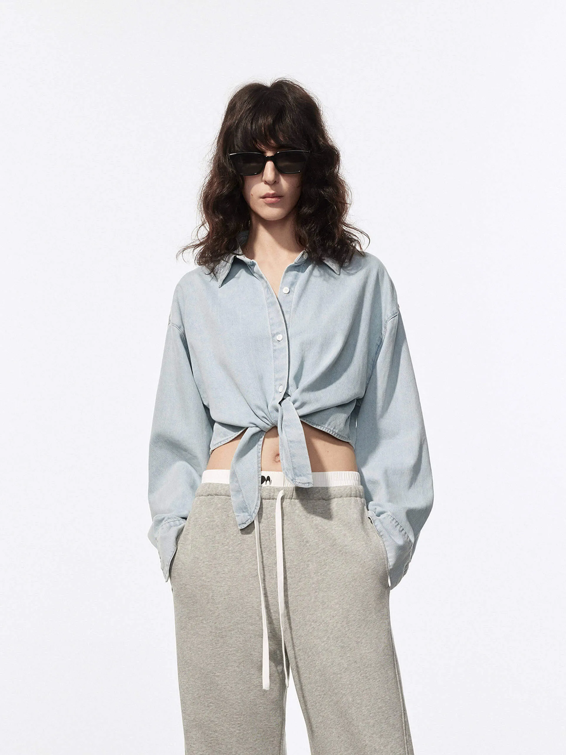 Tie Detail Cropped Shirt Beach Attire Trendy Fashion