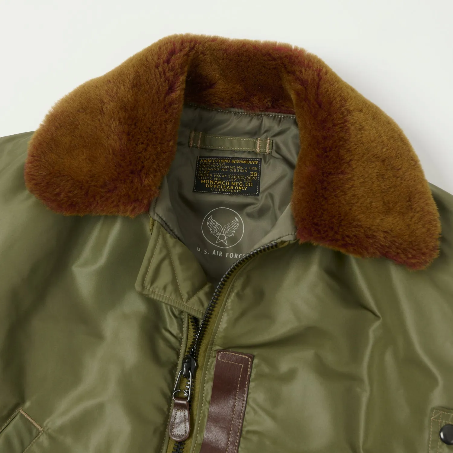 Seamless Edge Finishing Mid Season Wear TOYS McCOY 'Type B-15C' Nylon Flight Jacket - Olive