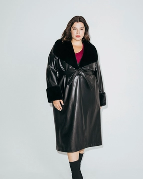 Leather' Wrap Coat | Black Trendy Outerwear Performance Edge