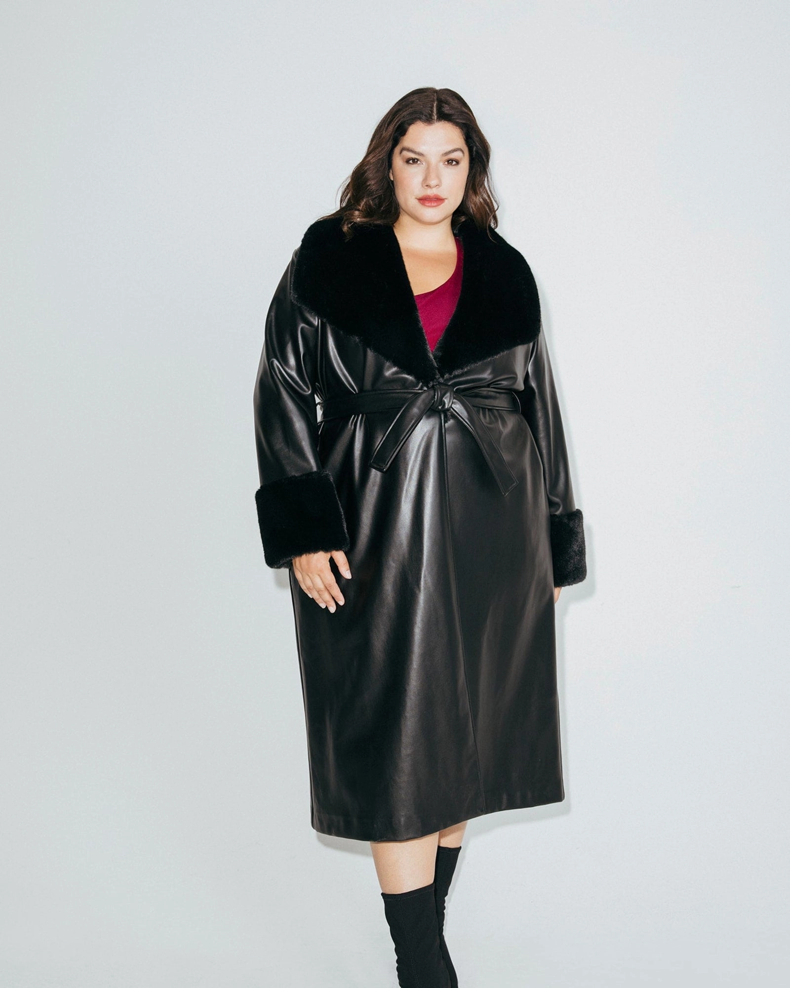 Romance Leather' Wrap Coat | Black