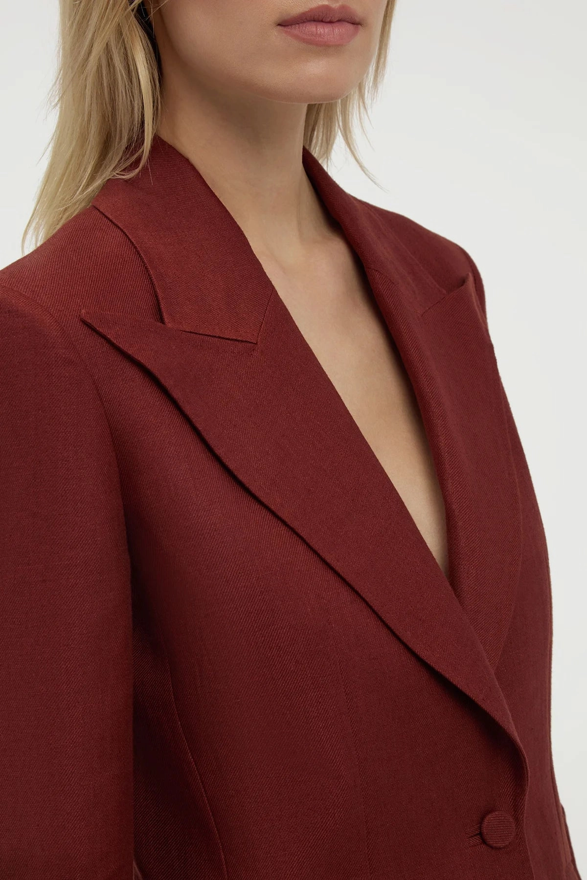 Contemporary Tailoring Leiva Blazer in Burnt Sienna Linen Twill