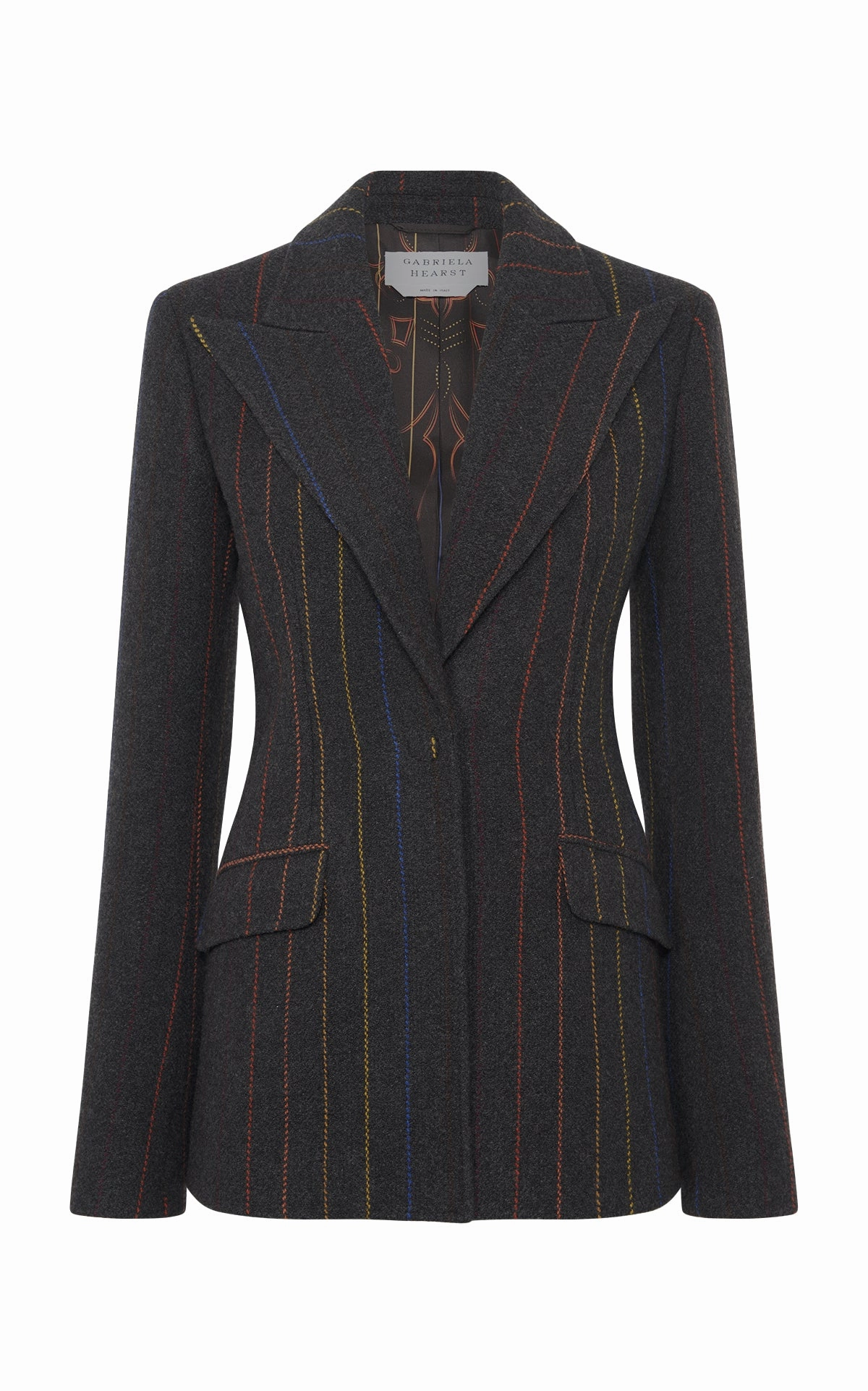 Leiva Blazer in Charcoal Multi Pinstripe Wool Cashmere Timeless Appeal
