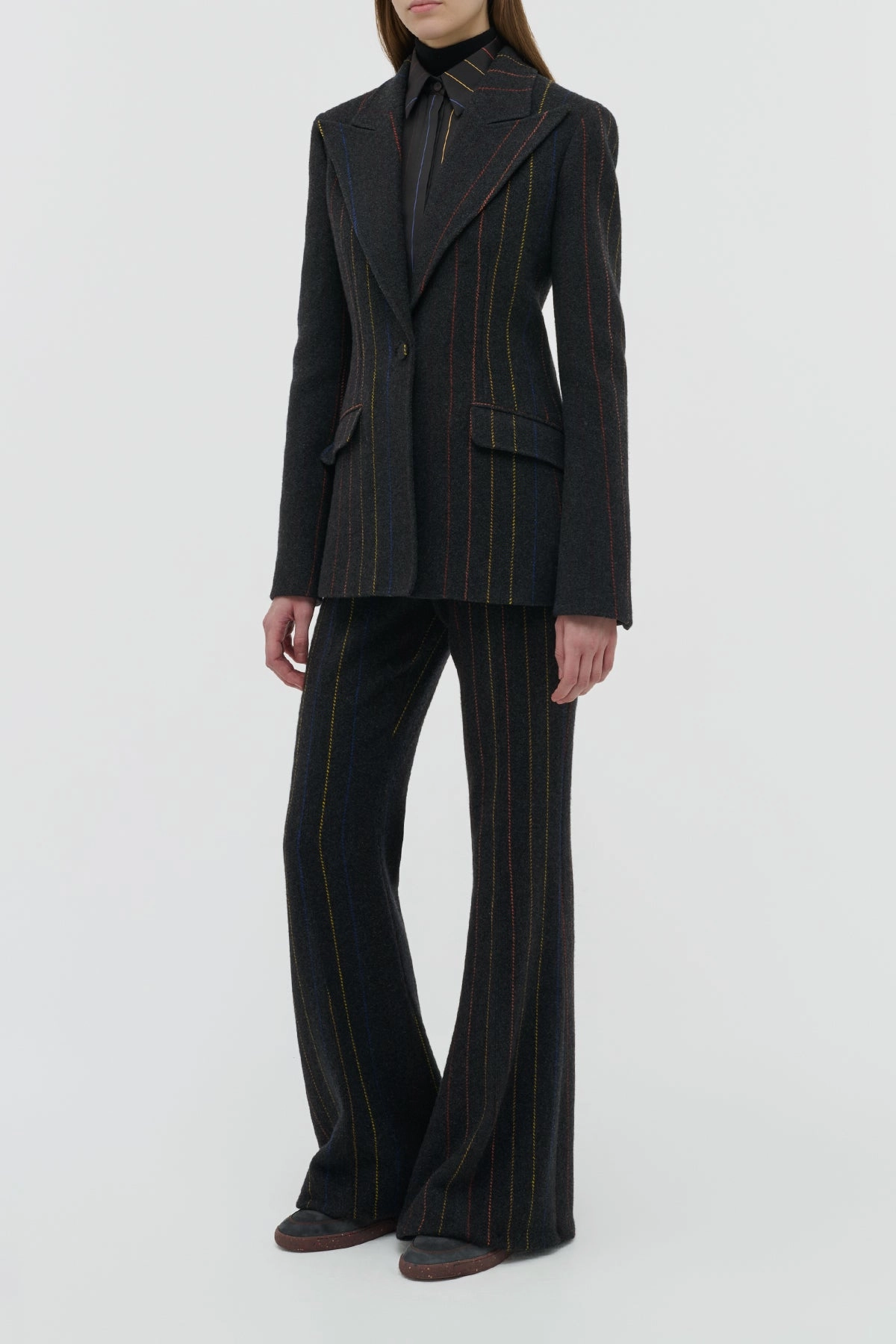 Leiva Blazer in Charcoal Multi Pinstripe Wool Cashmere All-day Comfort