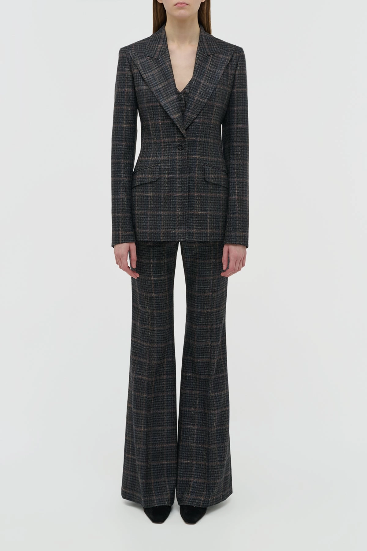 Leiva Blazer in Charcoal Multi Wool Silk Clubcheck Plaid Elegant Craftsmanship