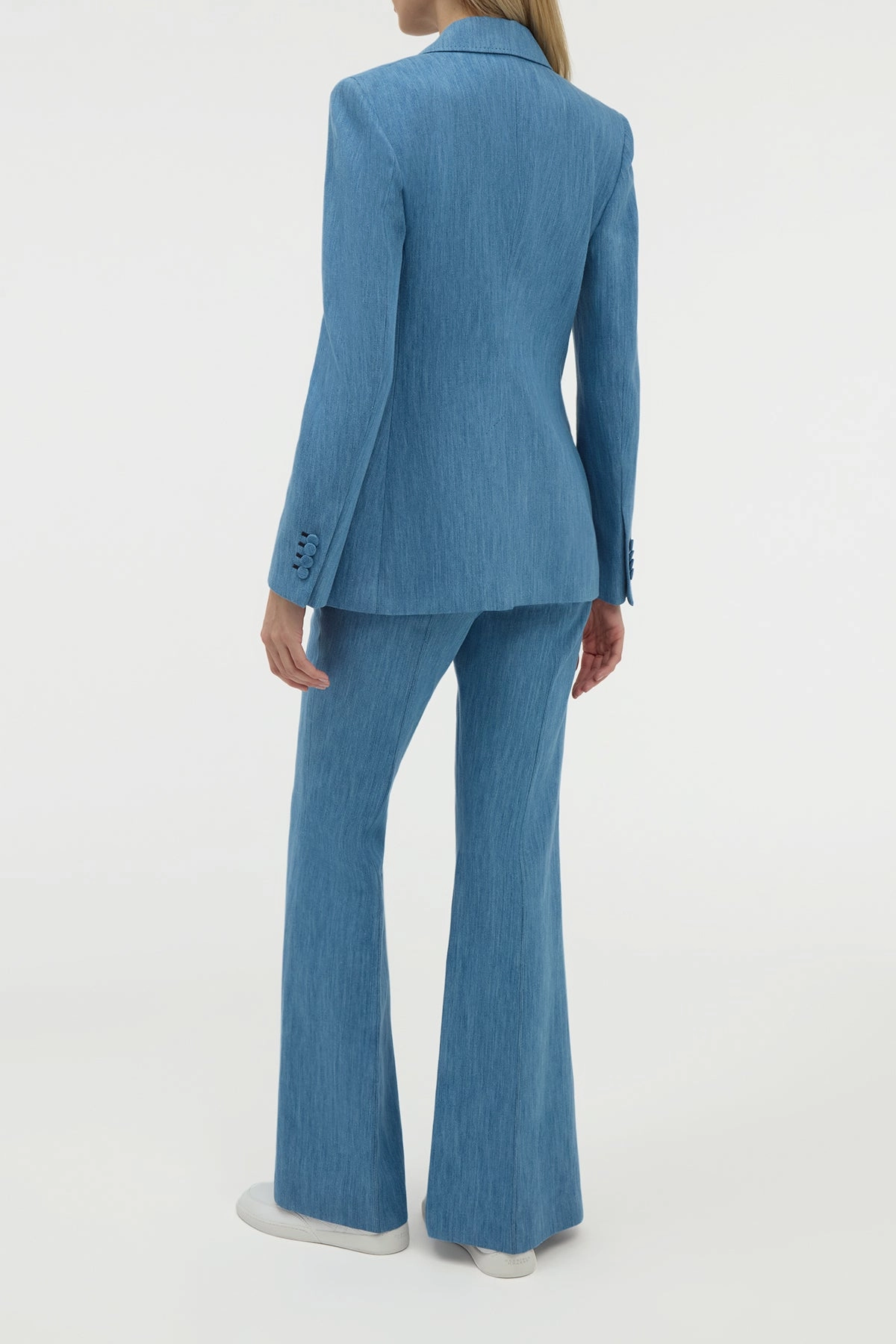 Contemporary Look Timeless Tailoring Leiva Blazer in Medium Blue Recycled Cotton Linen Denim