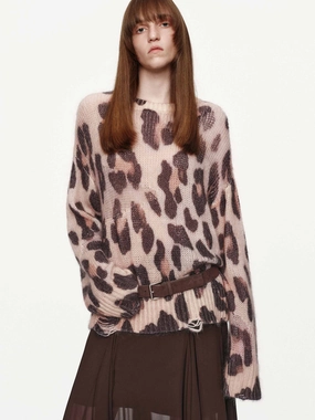 Cozy Layers Breathable Design Fit Leopard Print Distressed Sweater