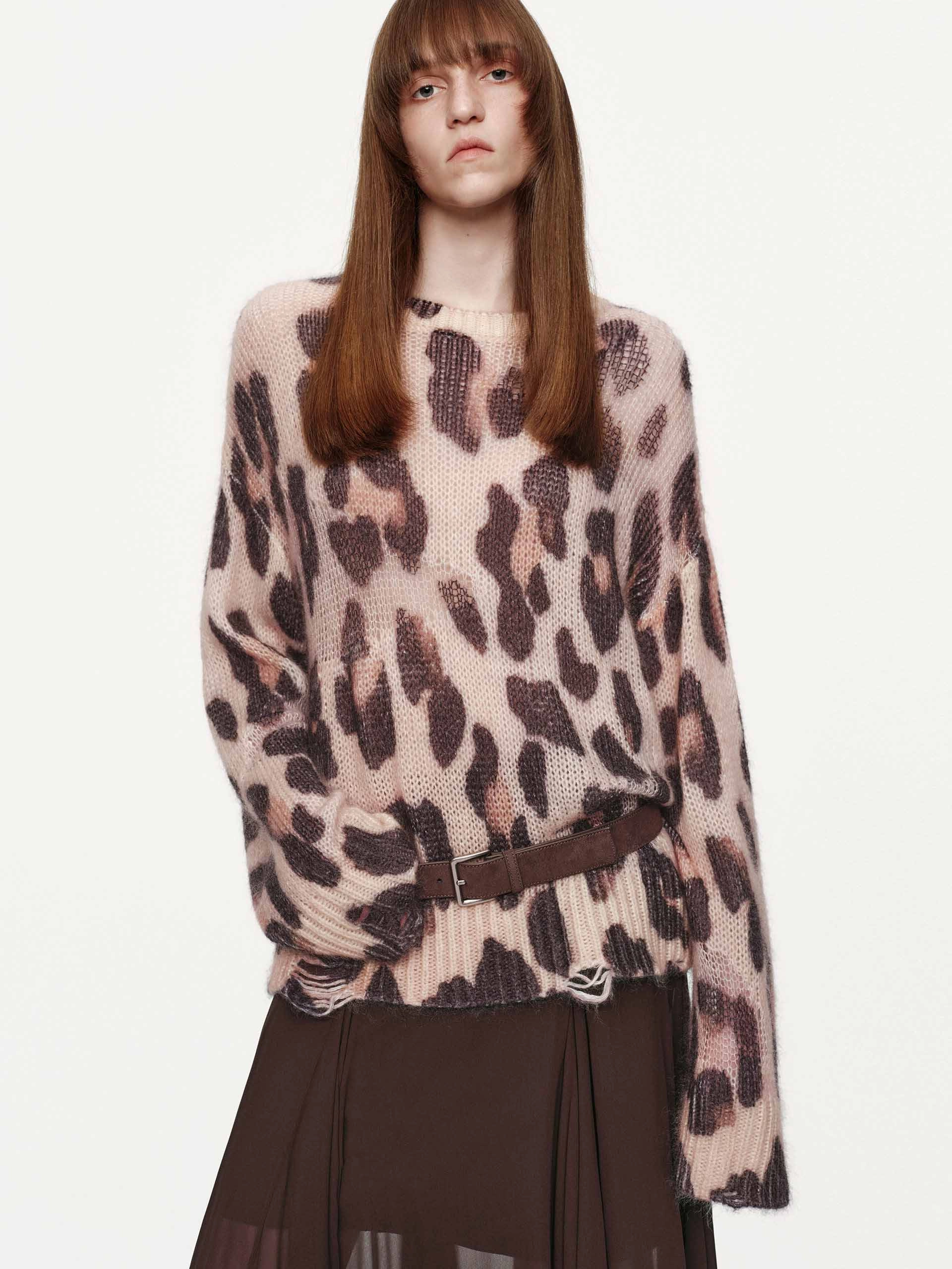Comfy Warmth Leopard Print Distressed Sweater