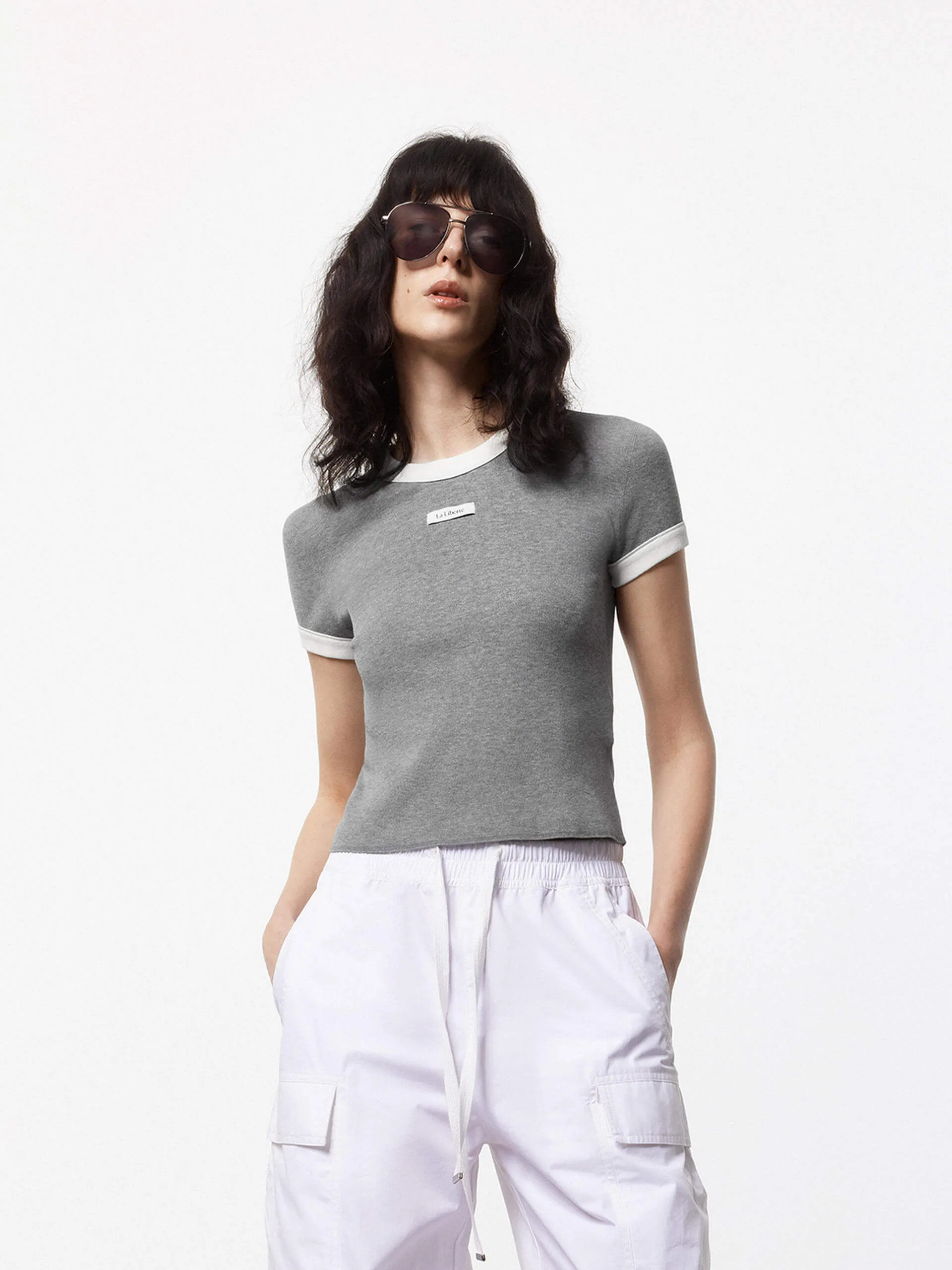 Stretch Flex Brushed Interior Letter Print Fitted Top