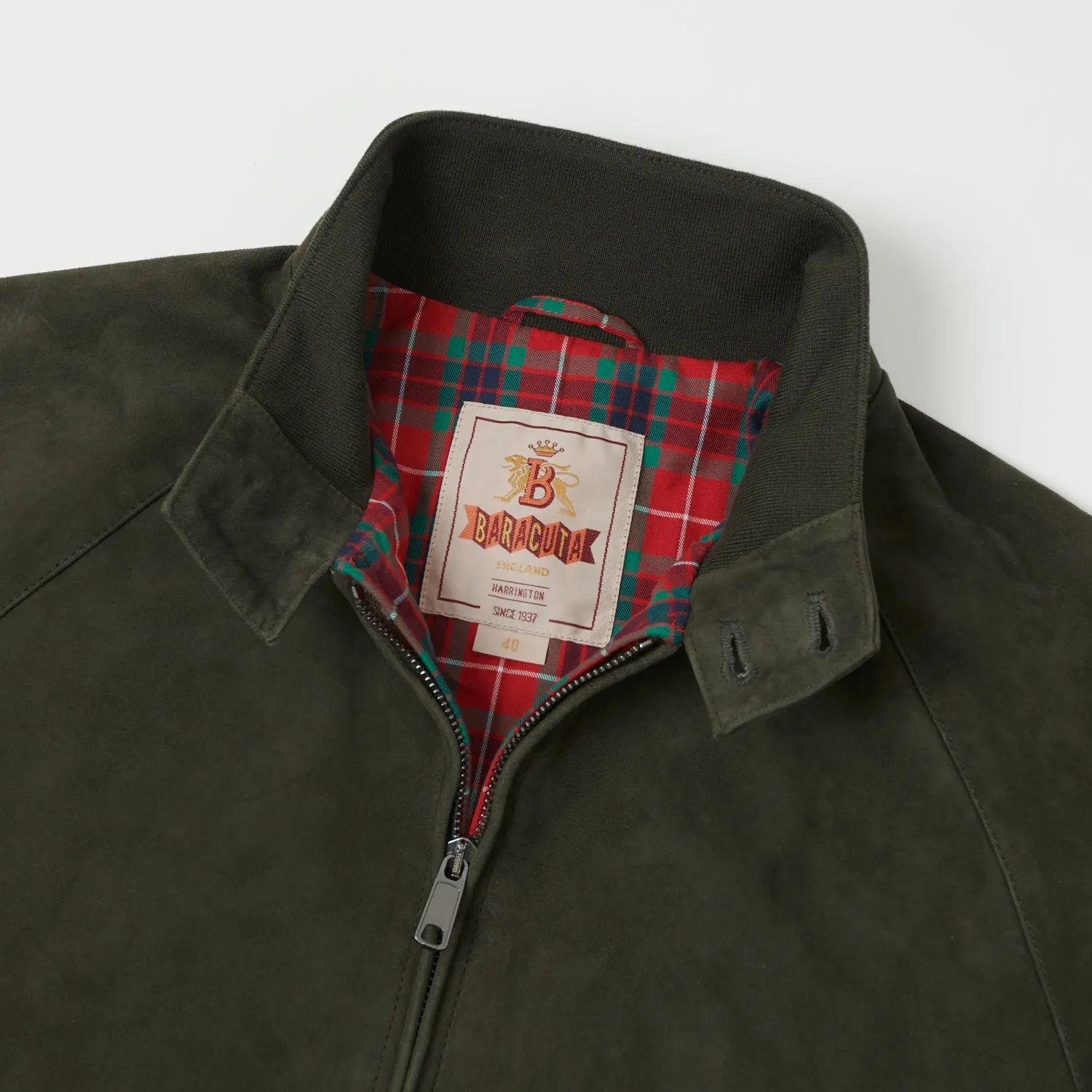 Reinforced Seam Durability Thermal Lining Tech Baracuta G9 Suede Harrington Jacket - Green