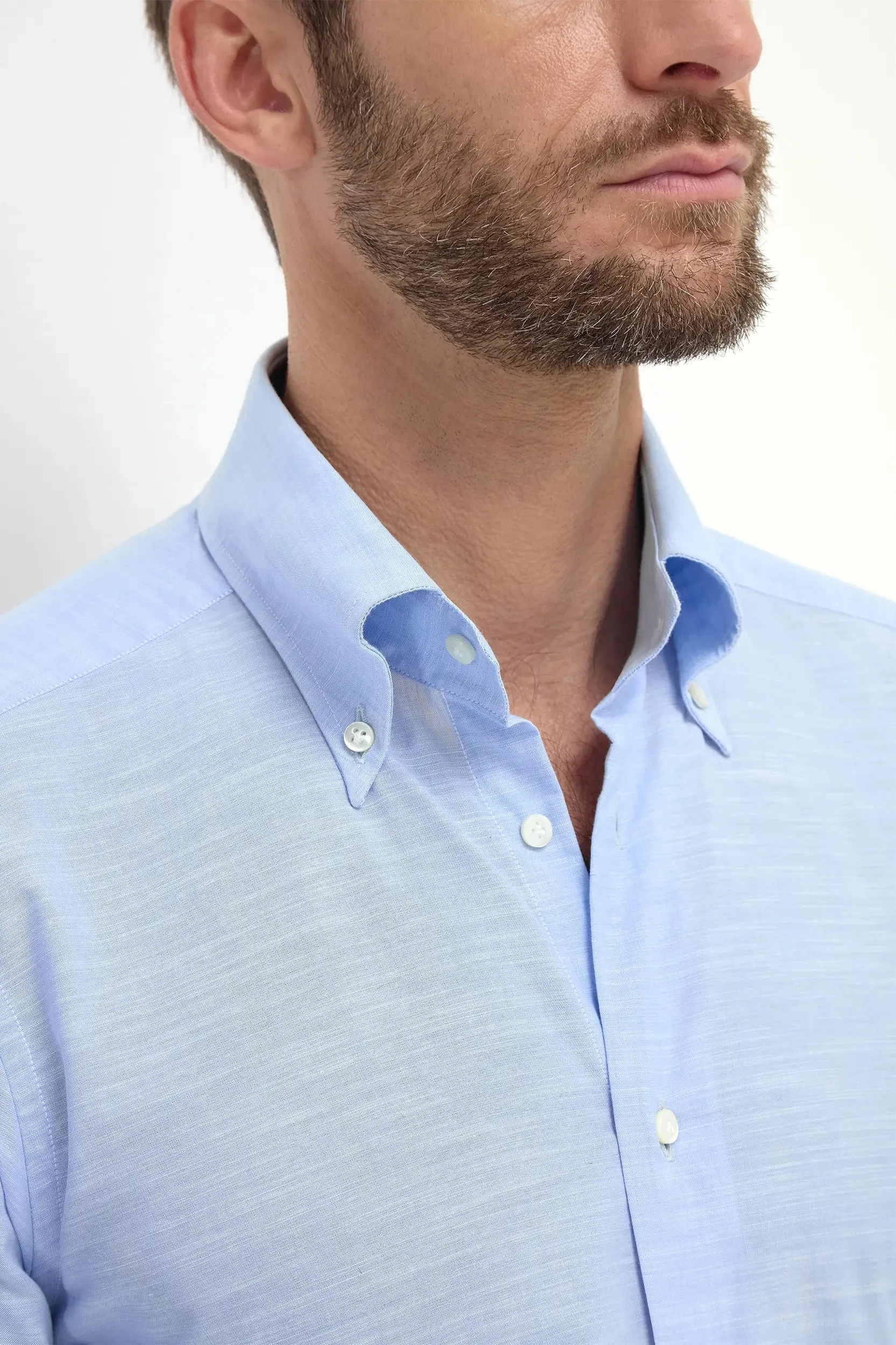 Light blue bamboo button-down shirt "Sartoriale collection" - Made In Italy Tagless Design