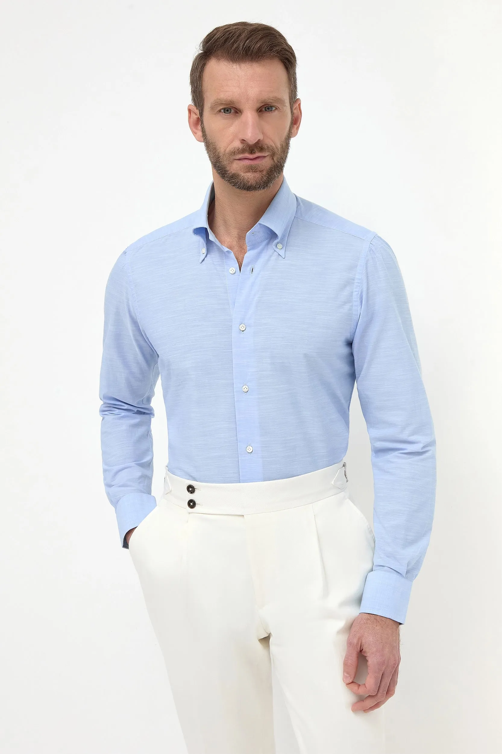 Light blue bamboo button-down shirt "Sartoriale collection" - Made In Italy Lounge Comfort Youth fashion