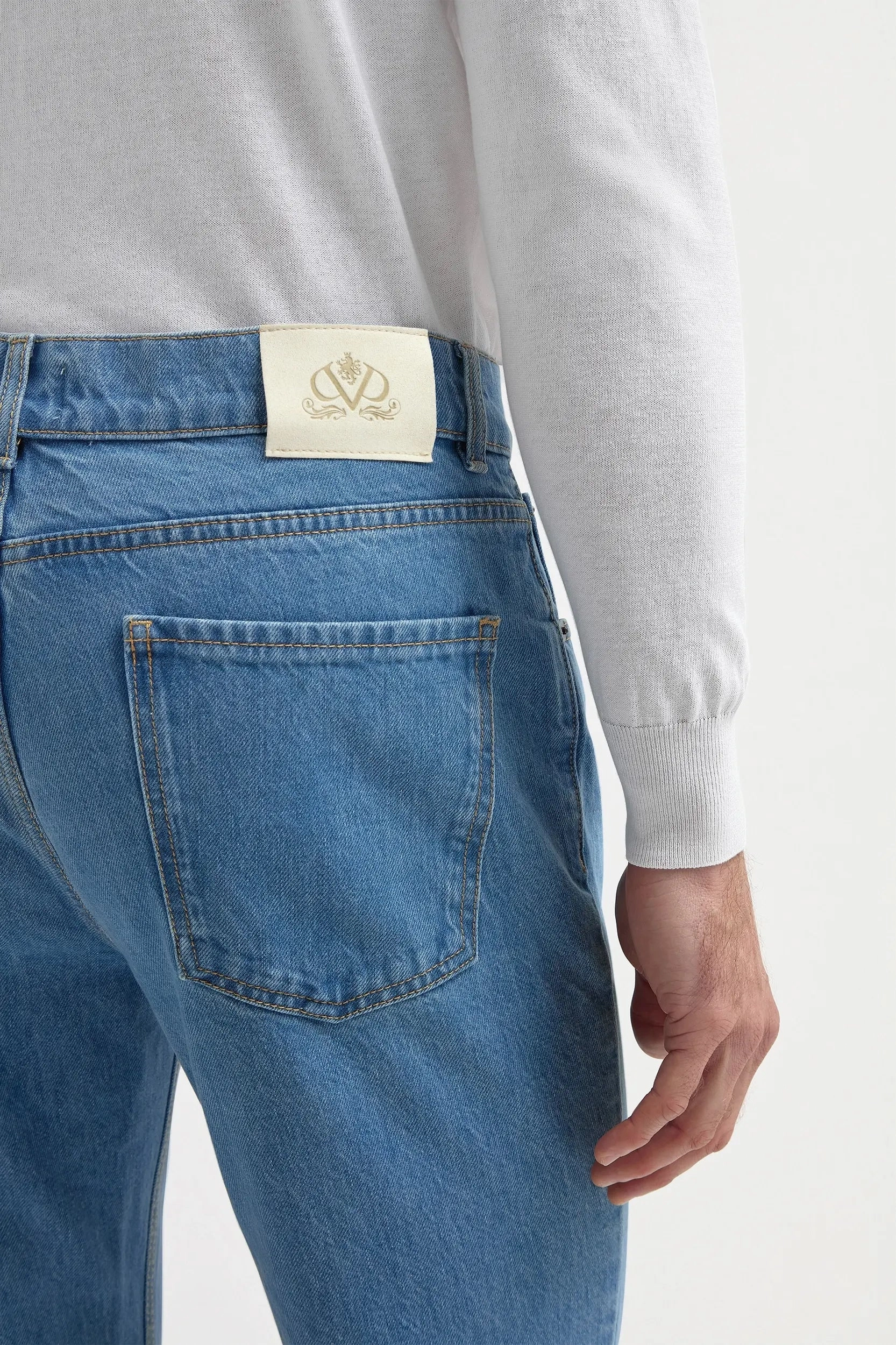 Light blue bleached jeans - Candiani cotton - Made in Italy Zip Pocket Flex Fit