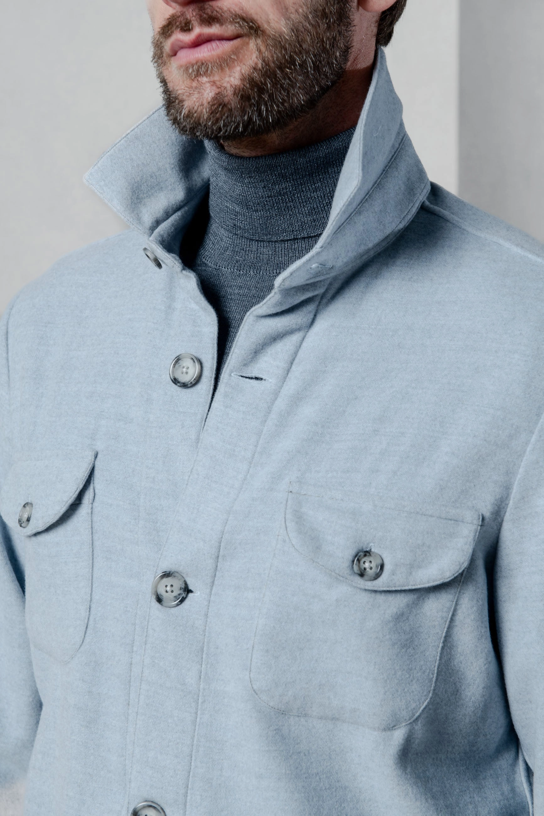 Light blue Safari Jacket flannel Super 180s ?C Made in Italy suitable for group activities