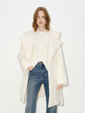 Hood Quilted Jacket with Belted Multi Pocket RibbedKnitCollar