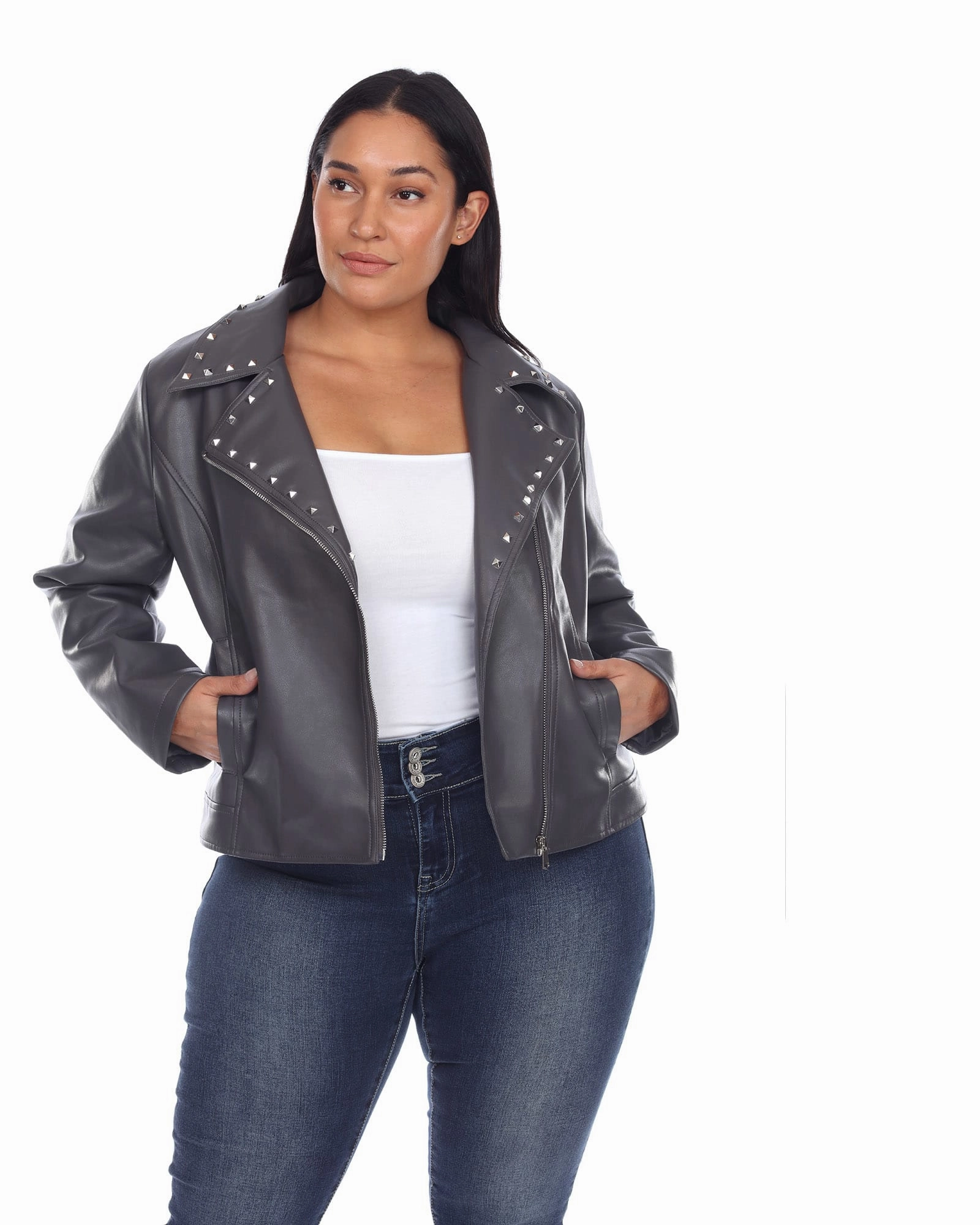 Confidence booster PU Faux Leather Jacket | Grey