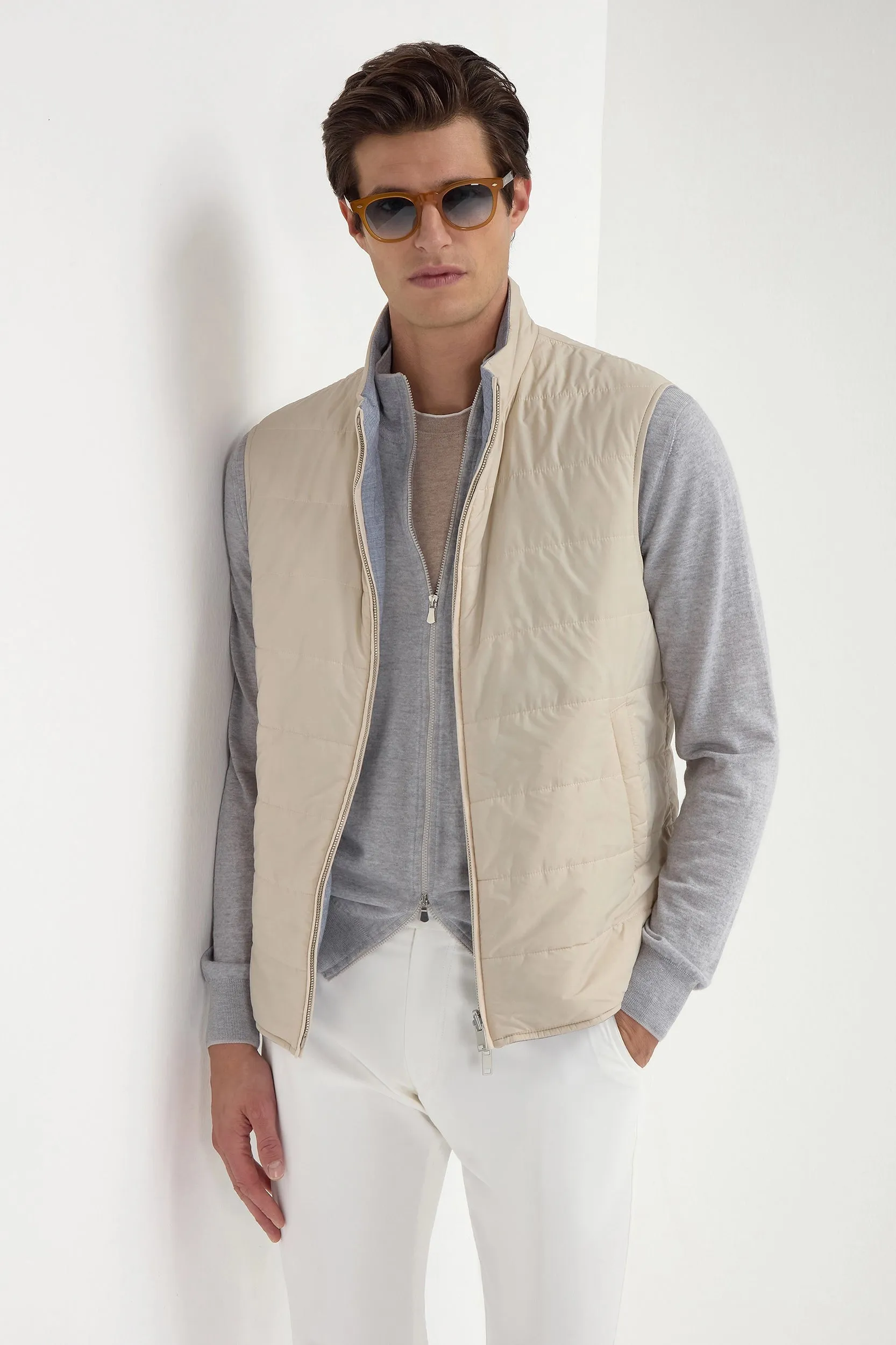 Dusty blue reversible vest - Made in Italy AdjustableDrawstring