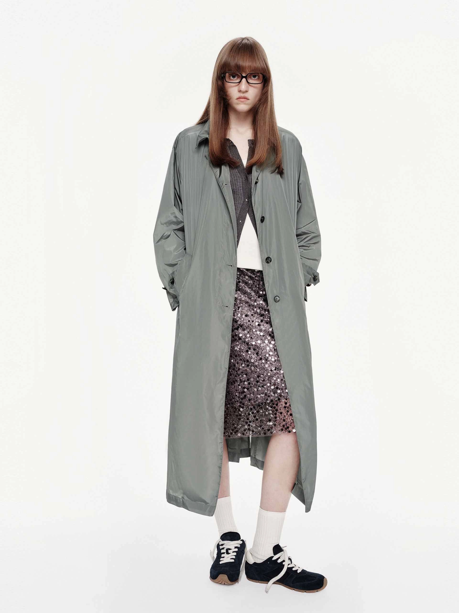 Lightweight Button Trench Coat Hooded Attachment