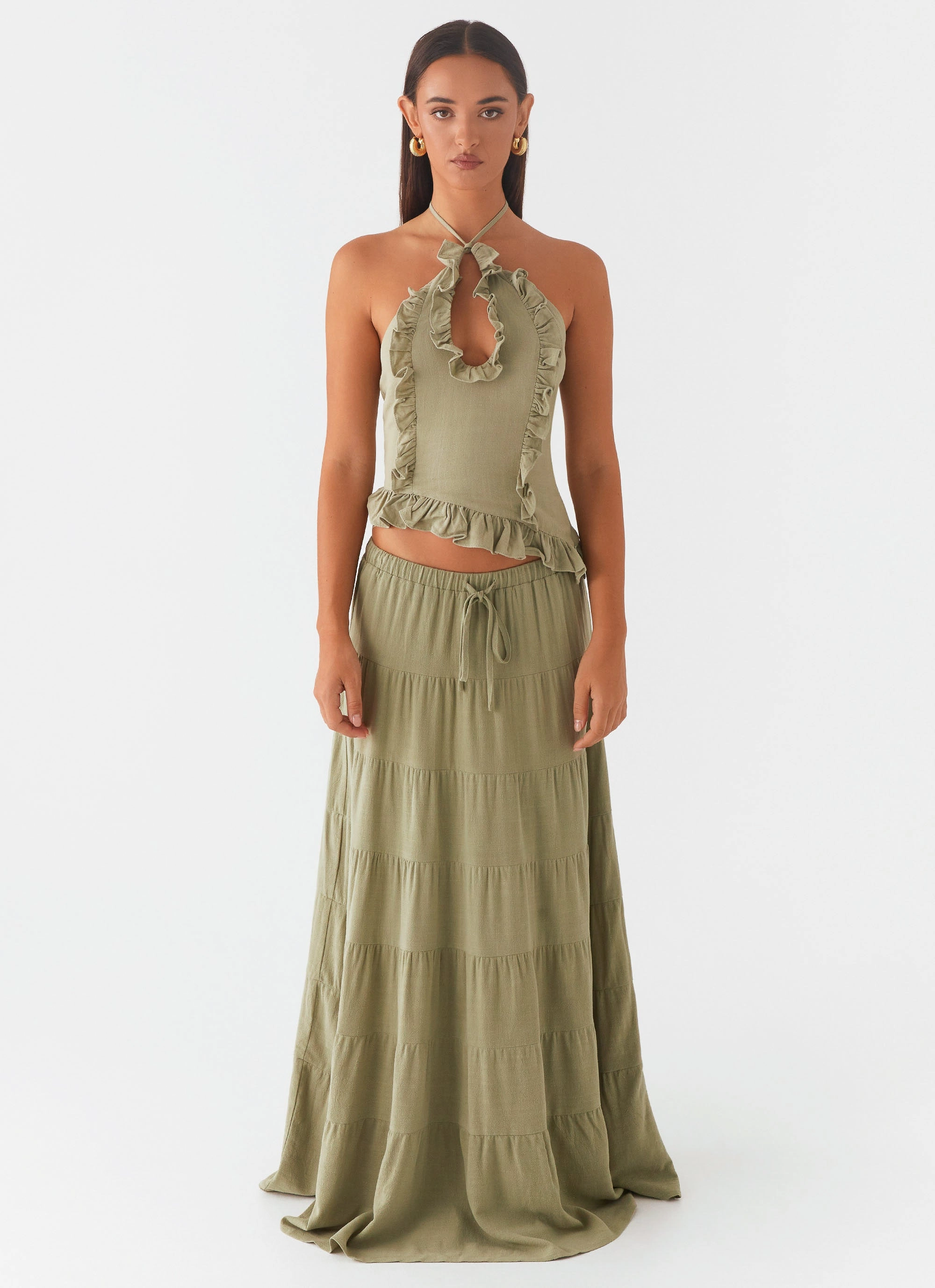 poolside style Low Maintenance Mariella Linen Maxi Skirt - Sage