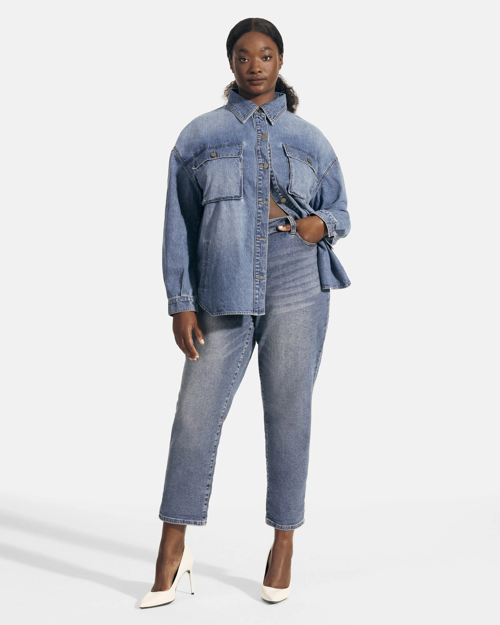 Reinforced Shoulders Plus Size Danica Denim Chore Jacket | Dark Wash