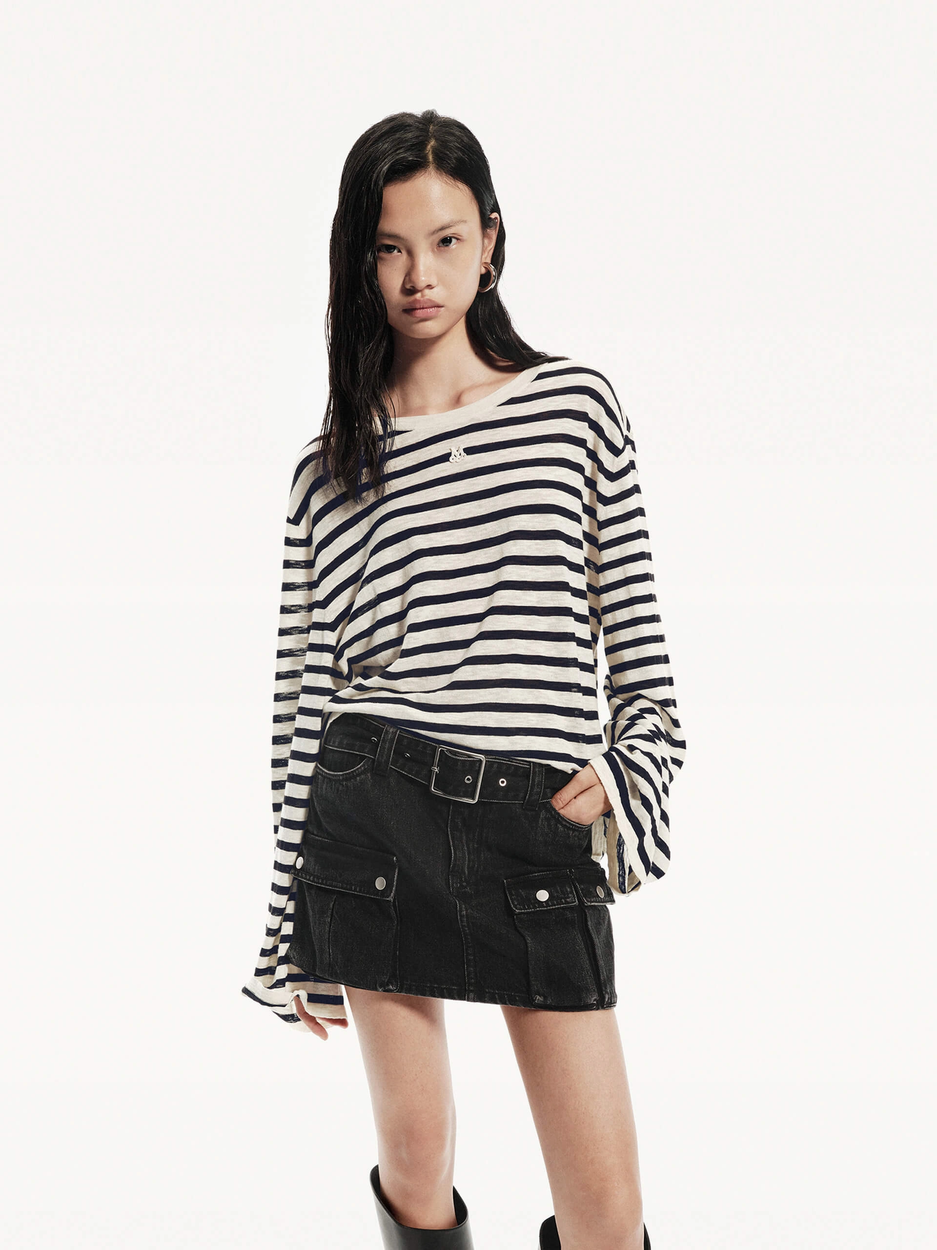 Recycled Fiber Lightweight Striped Knit Top