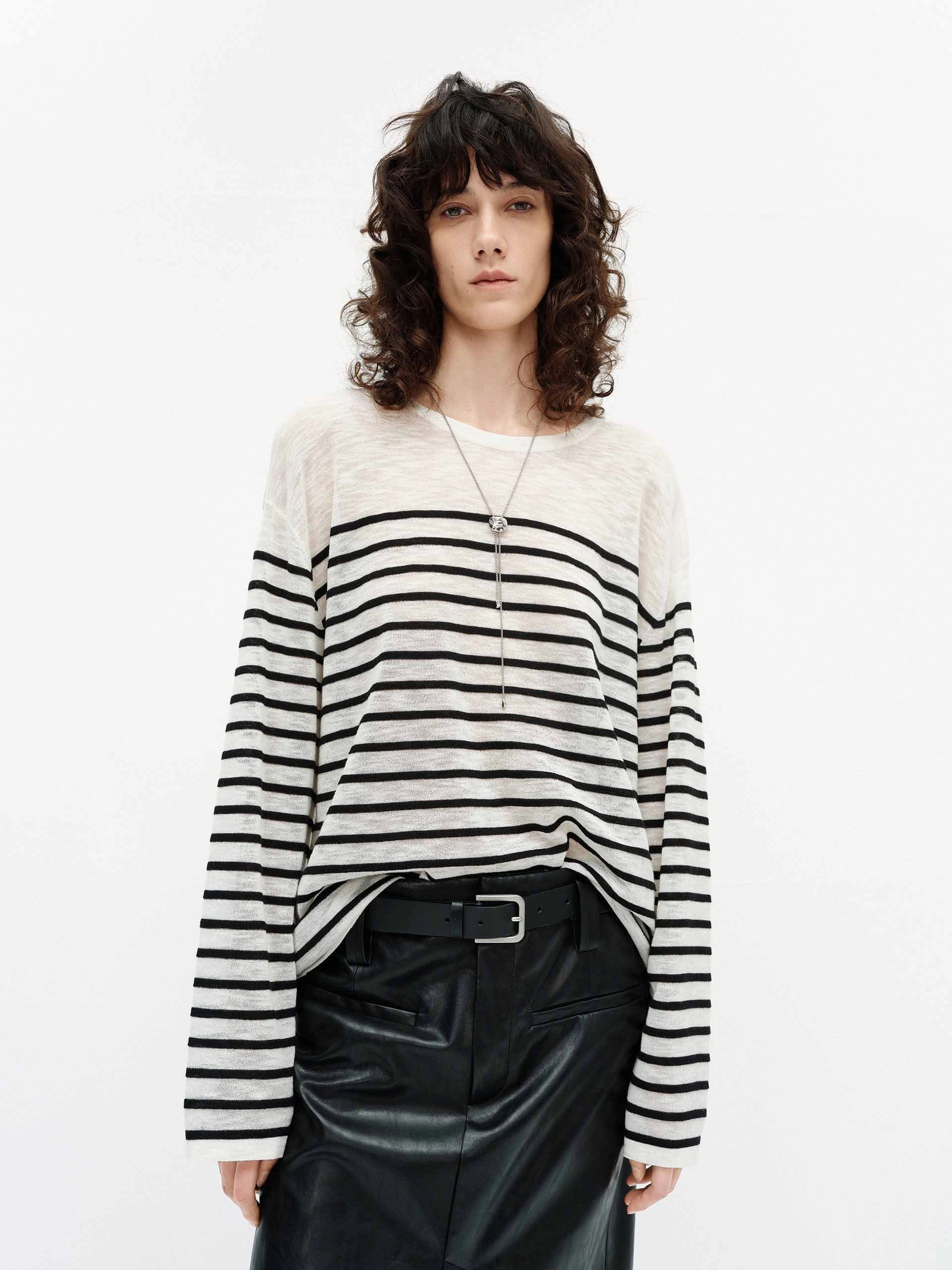 Lightweight Striped Sweater Thermal Lock Stitching