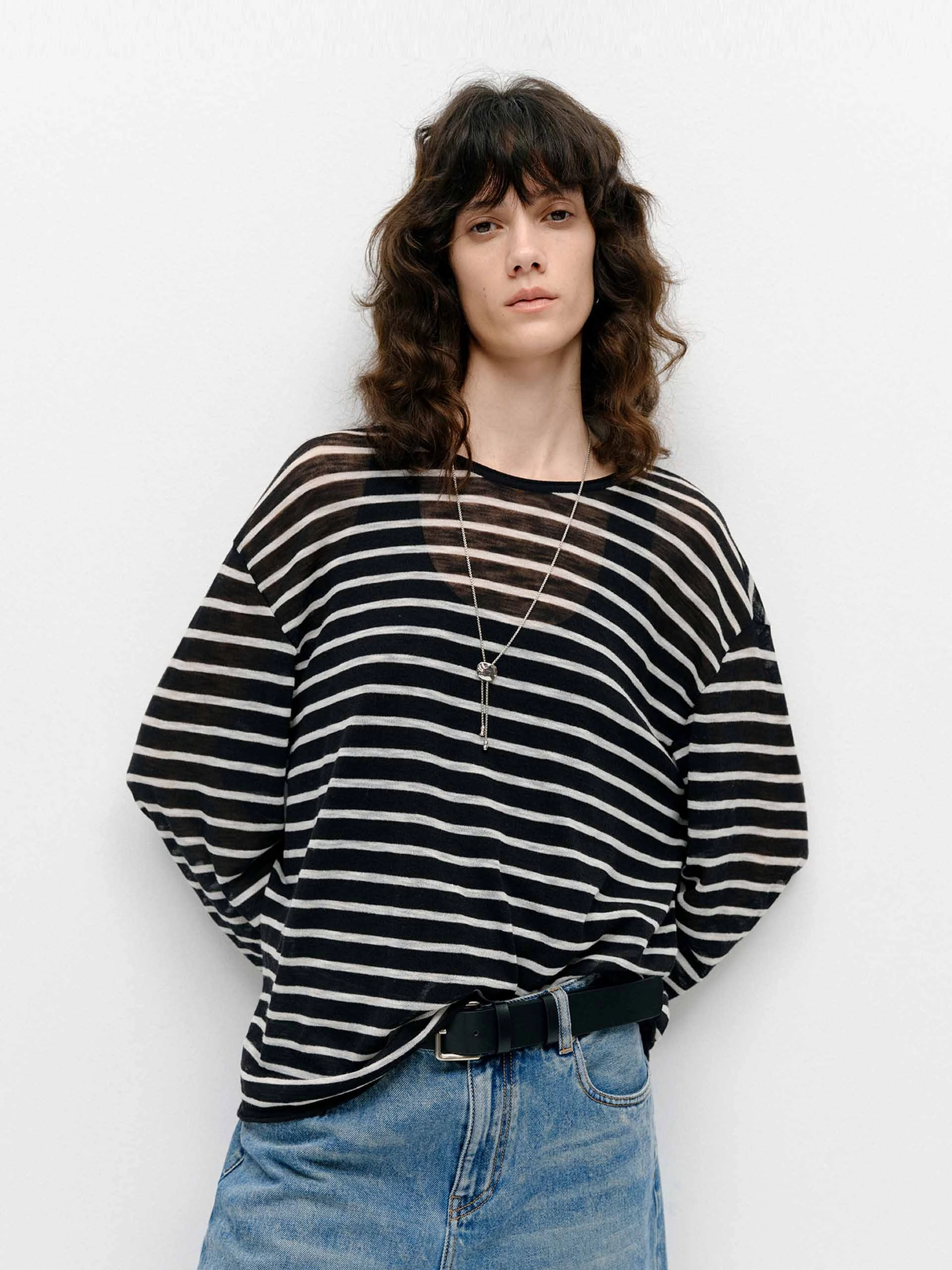 Windproof Weave Lightweight Striped Top
