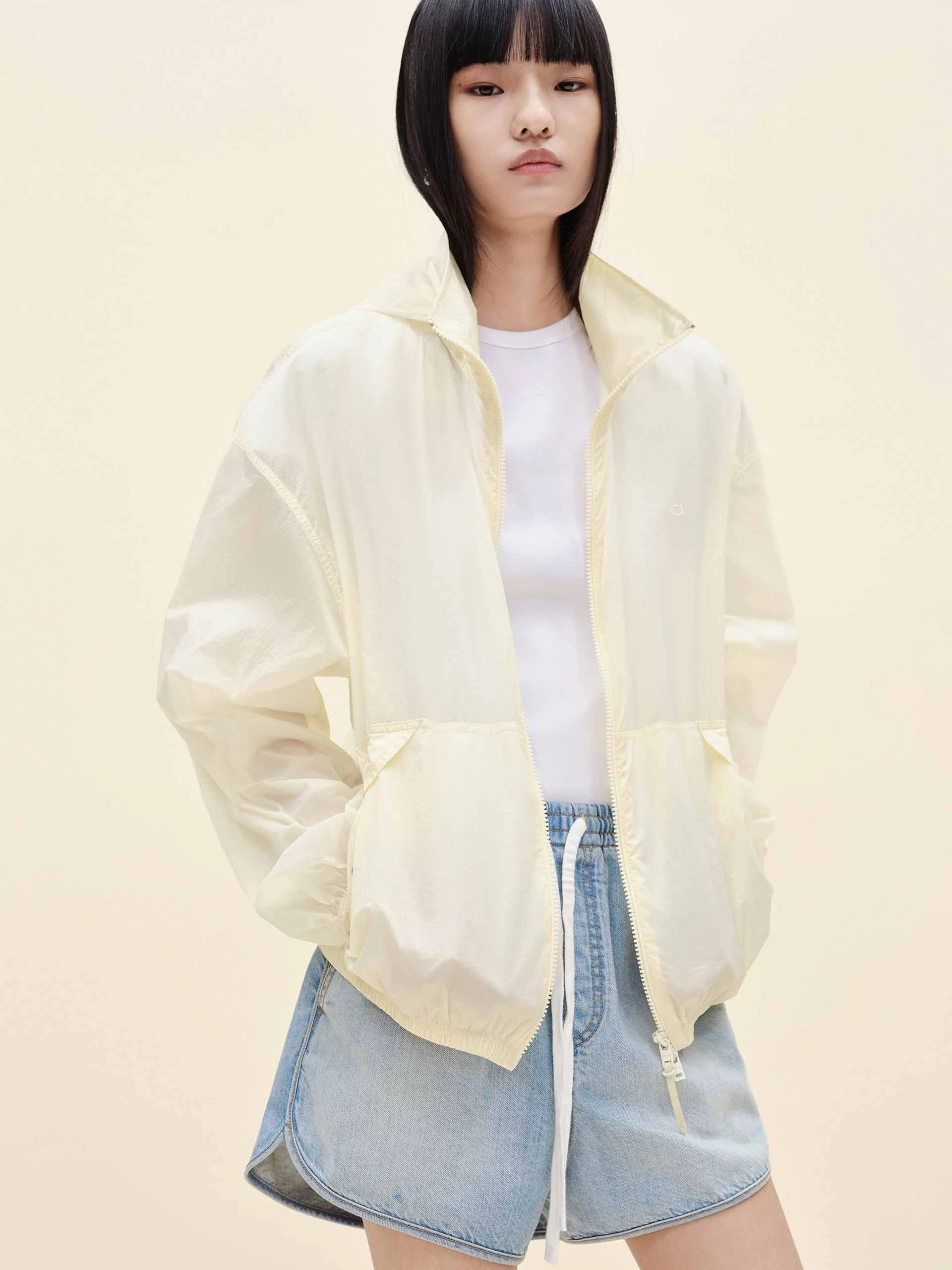 Anti Pilling Texture Snap Button Lightweight Zipper Jacket