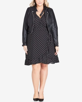 City Chic Women's Plus Cropped Faux Leather Moto Jacket Black Size 22W | Black evening popular among teenagers