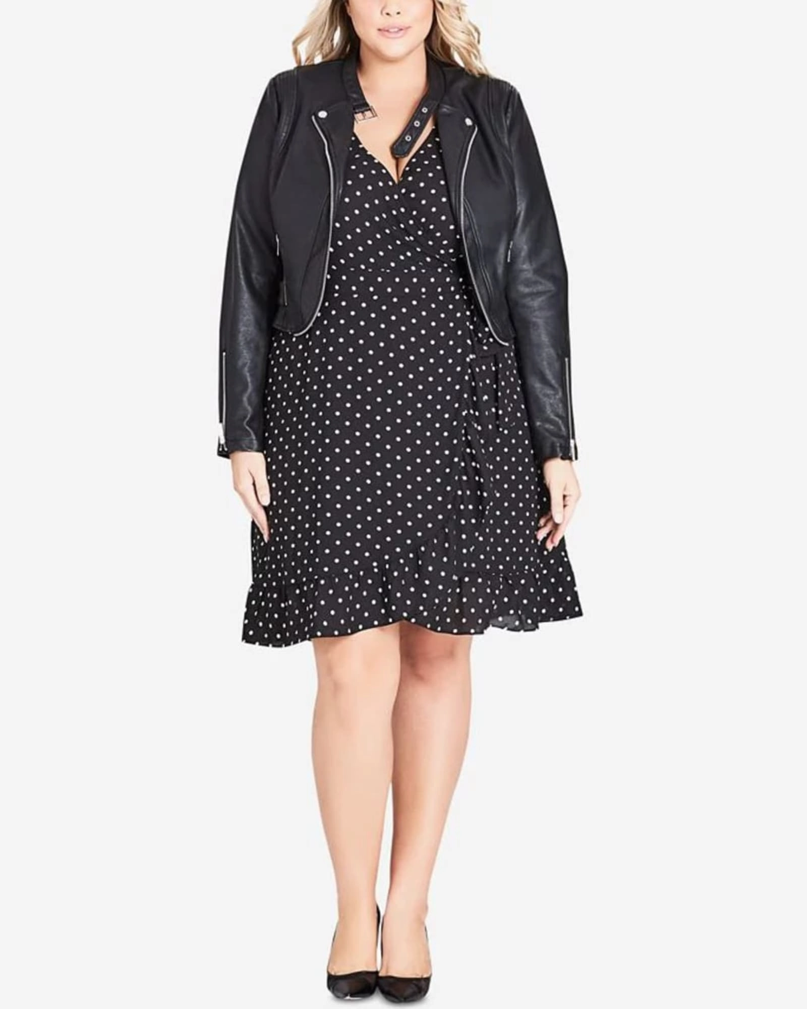 City Chic Women's Plus Cropped Faux Leather Moto Jacket Black Size 22W | Black evening popular among teenagers