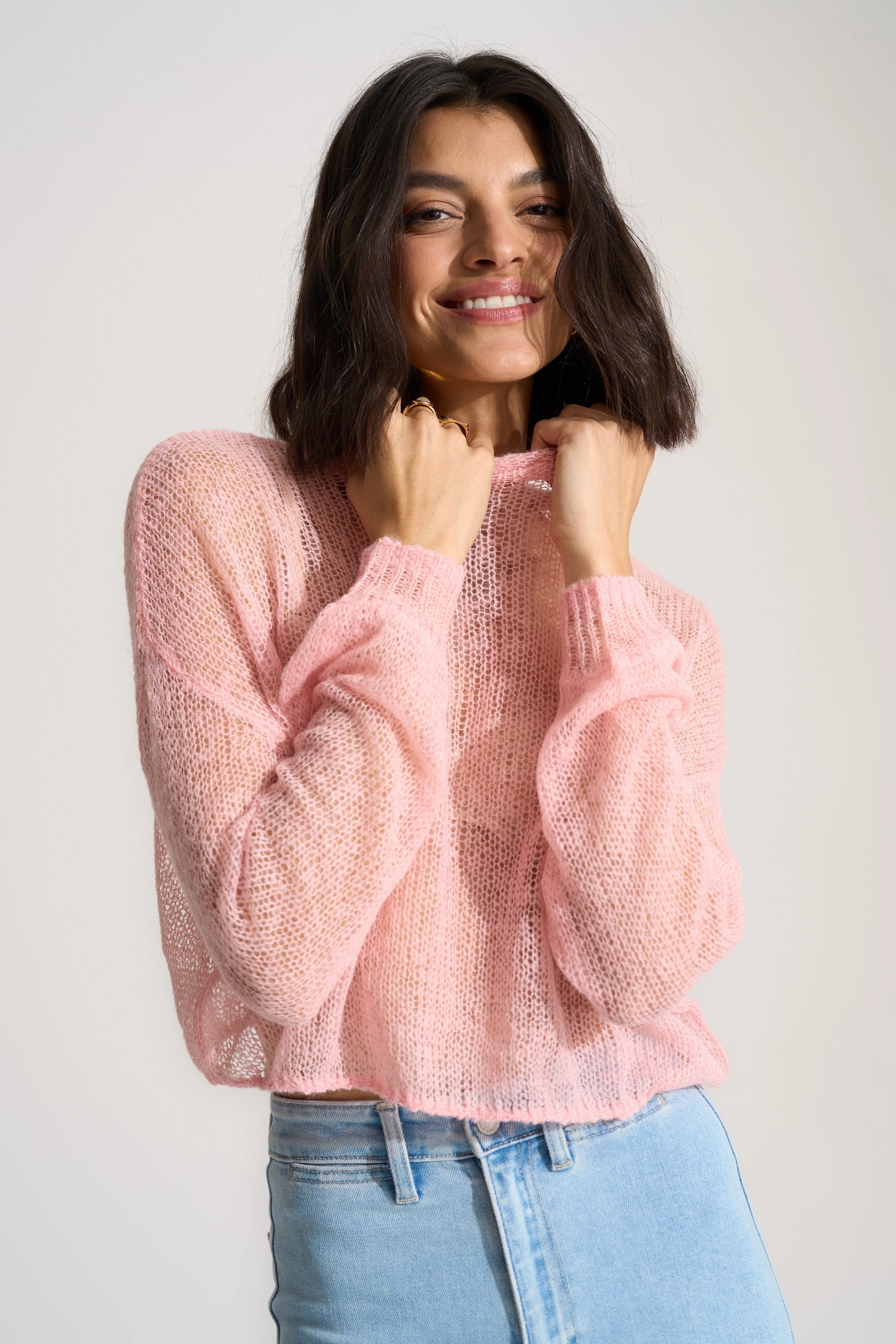 Lina Sheer Pullover - Baby Pink Cold-Weather Ready