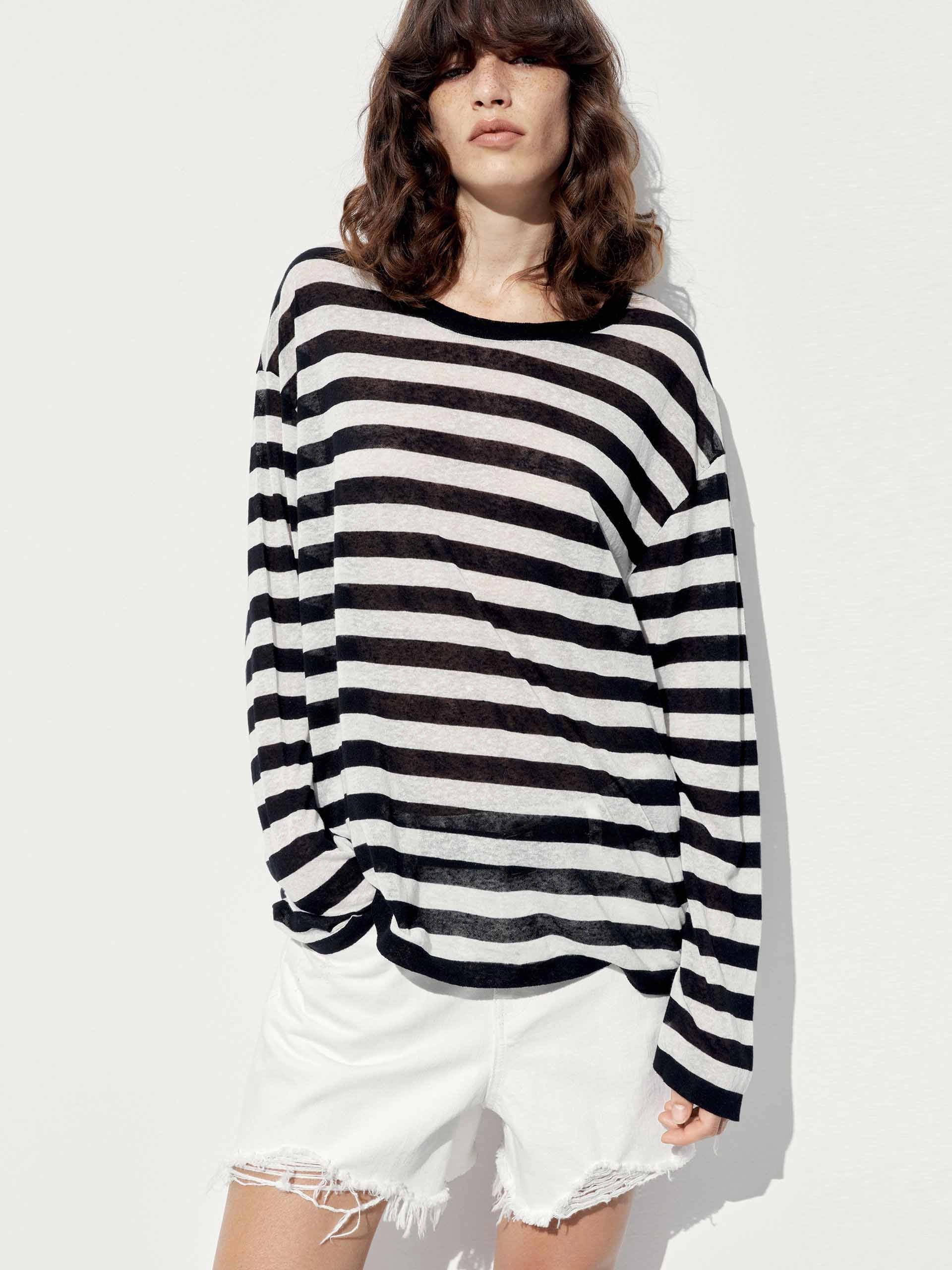 Sleek Fit Linen Blend Striped Sweater