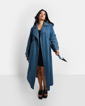 Flexible Design Choice Livie Denim Longline Trench Coat - Medium Blue | Blue