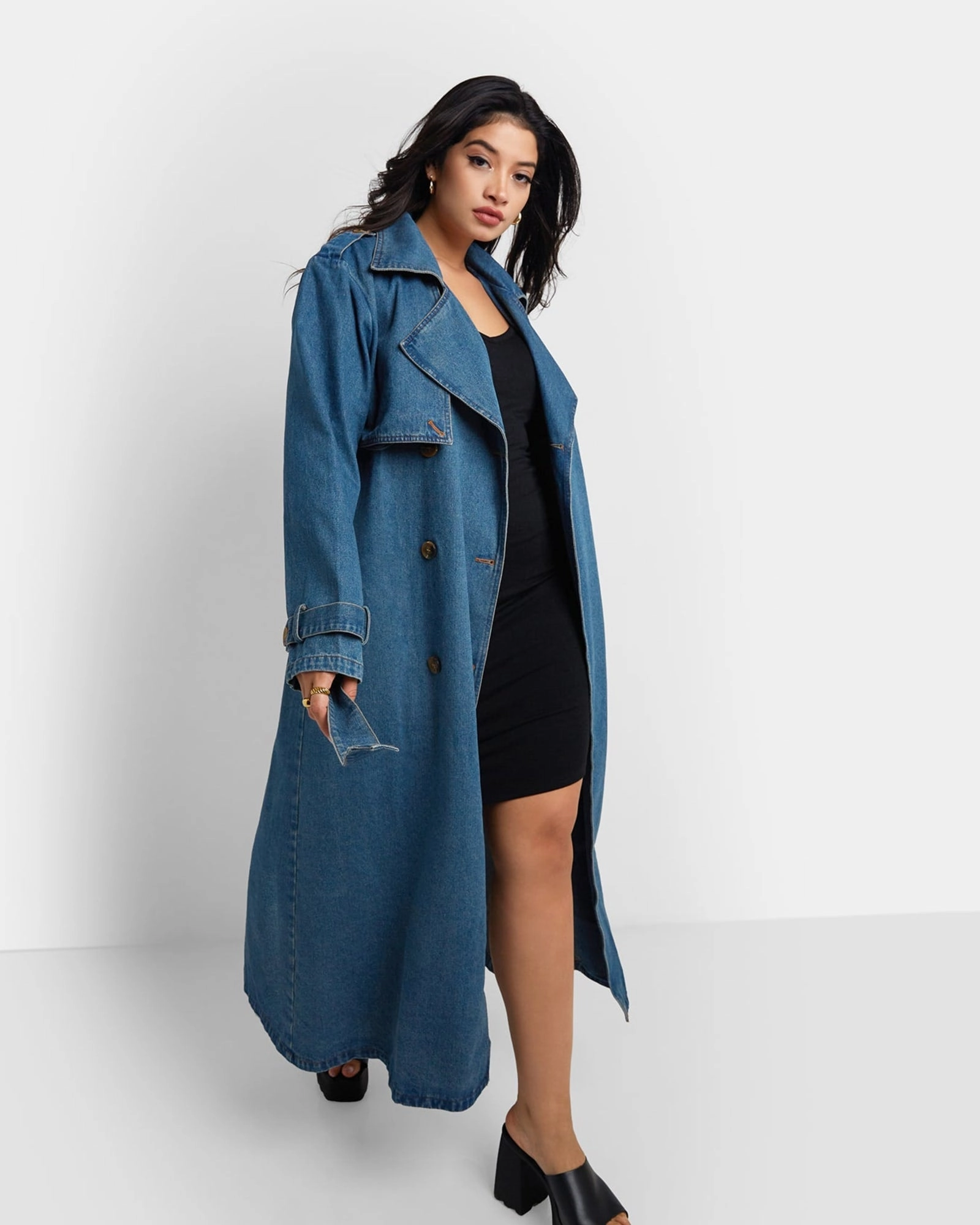 Livie Denim Longline Trench Coat - Medium Blue | Blue Lightweight insulation Honor