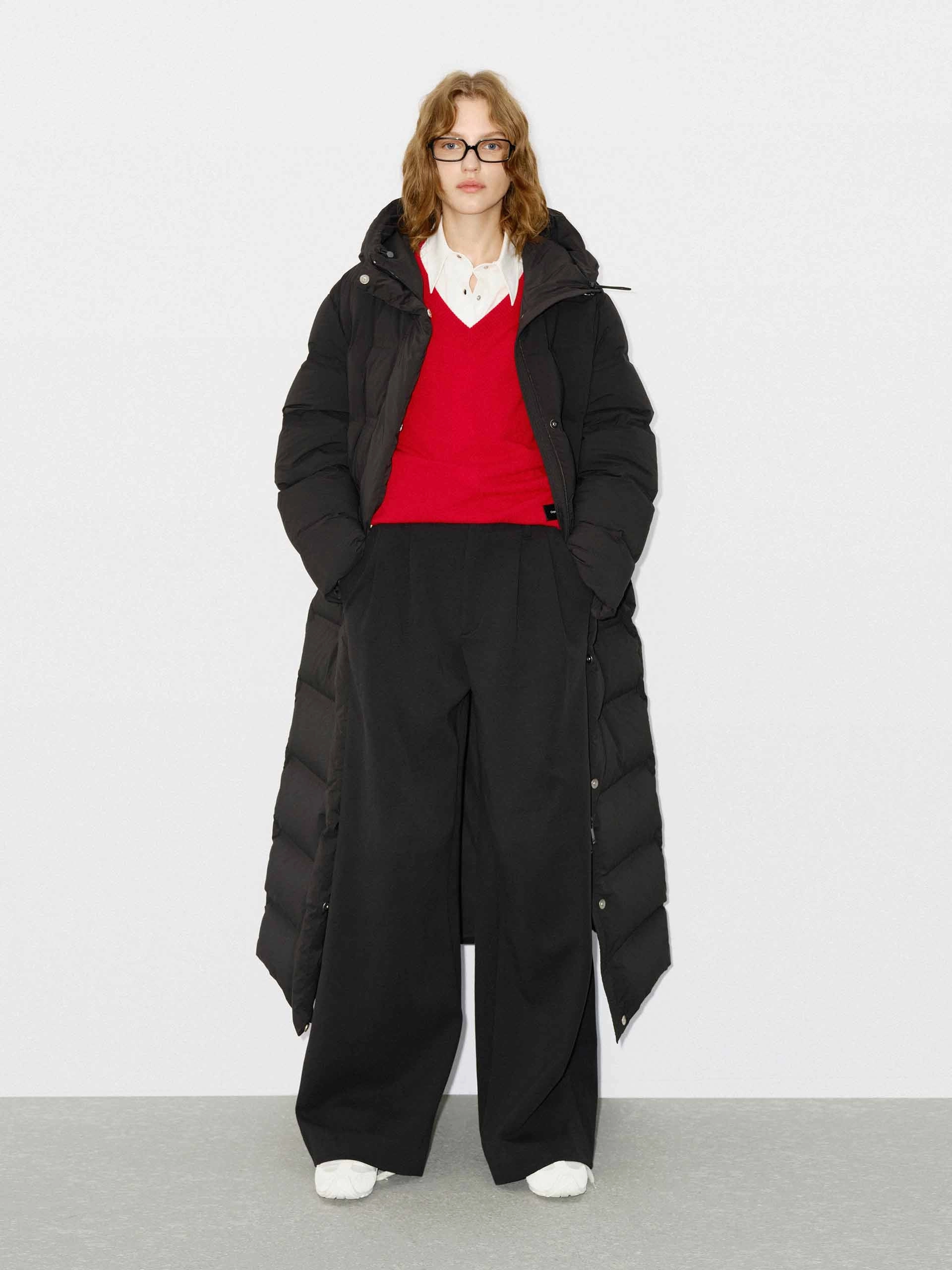 Wrinkle Free Texture Lightweight Design Long Line Hood Down Coat