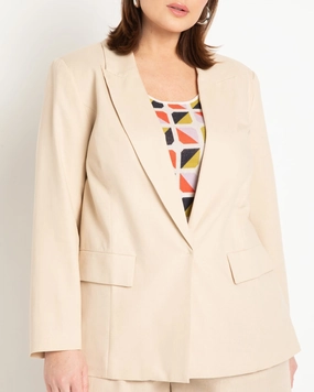 Long Relaxed Linen Blazer | Irish Cream Articulated Sleeve Cut Abrasion Resistant Fabric