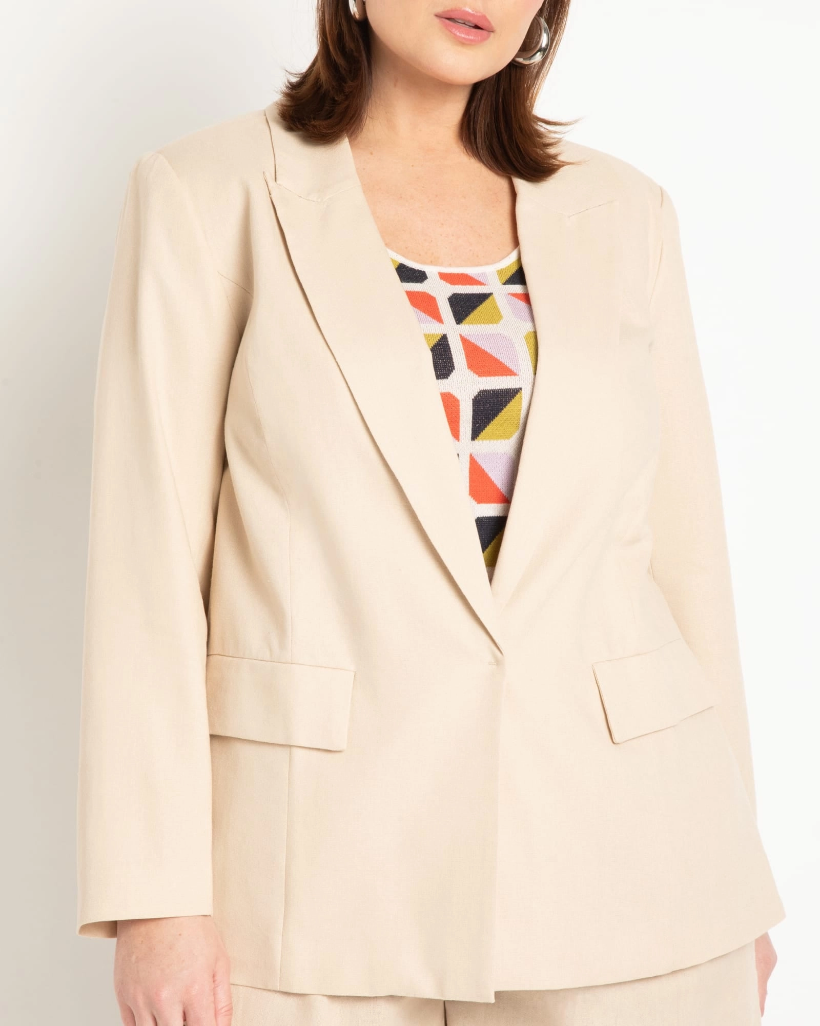 Long Relaxed Linen Blazer | Irish Cream Articulated Sleeve Cut Abrasion Resistant Fabric