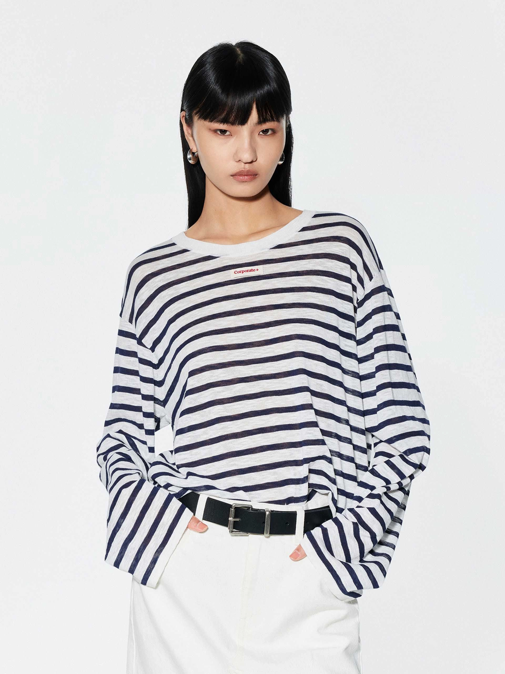 Long Sleeves Striped Sweater Breathable Wool