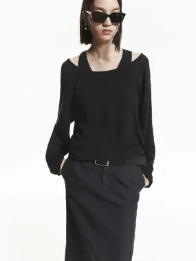 Ventilated Underarm Design Snuggly Comfort Loose Wool Sweater with Tank