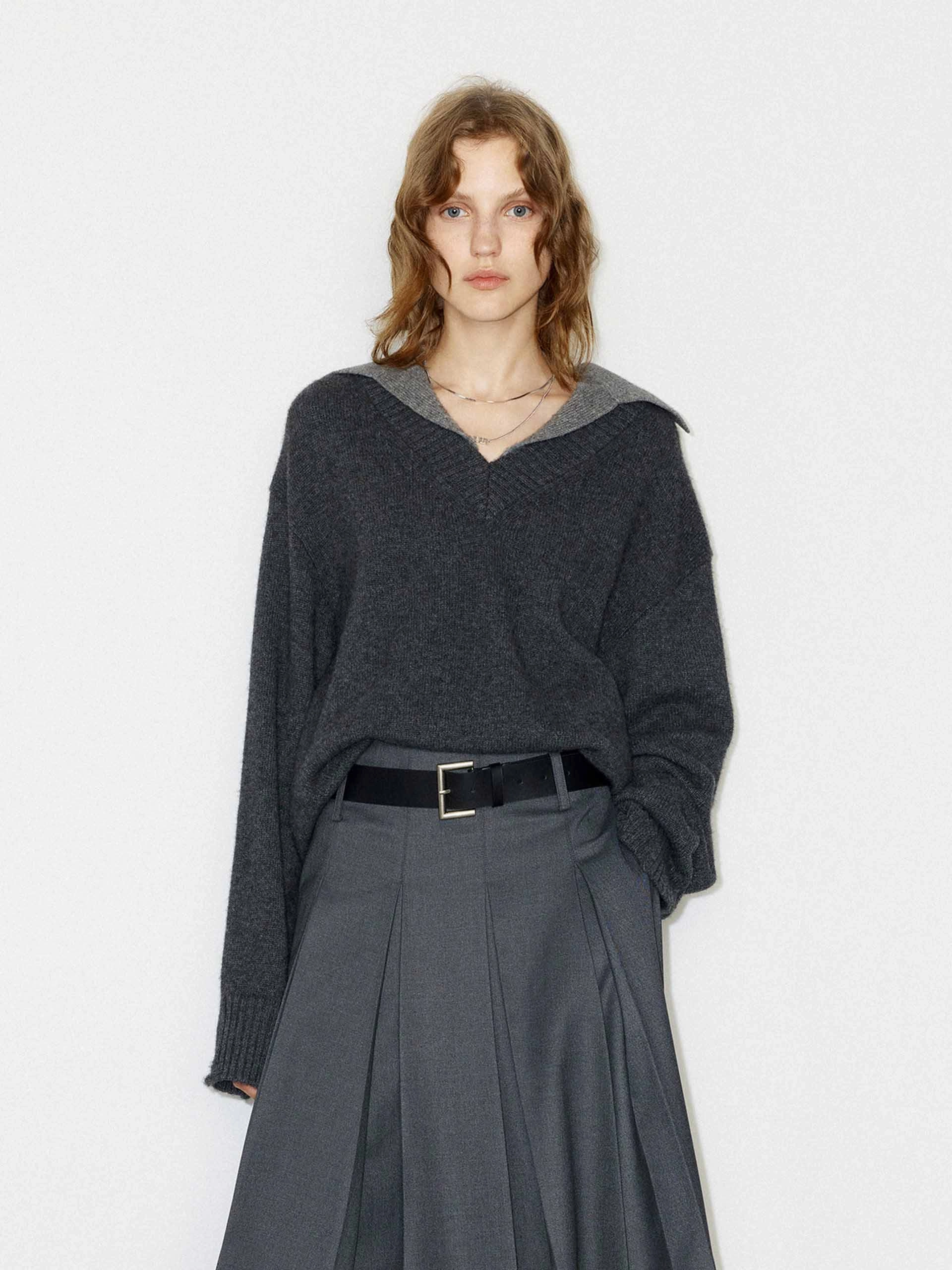 Comfy Vibes Loose Contrast Collar Sweater